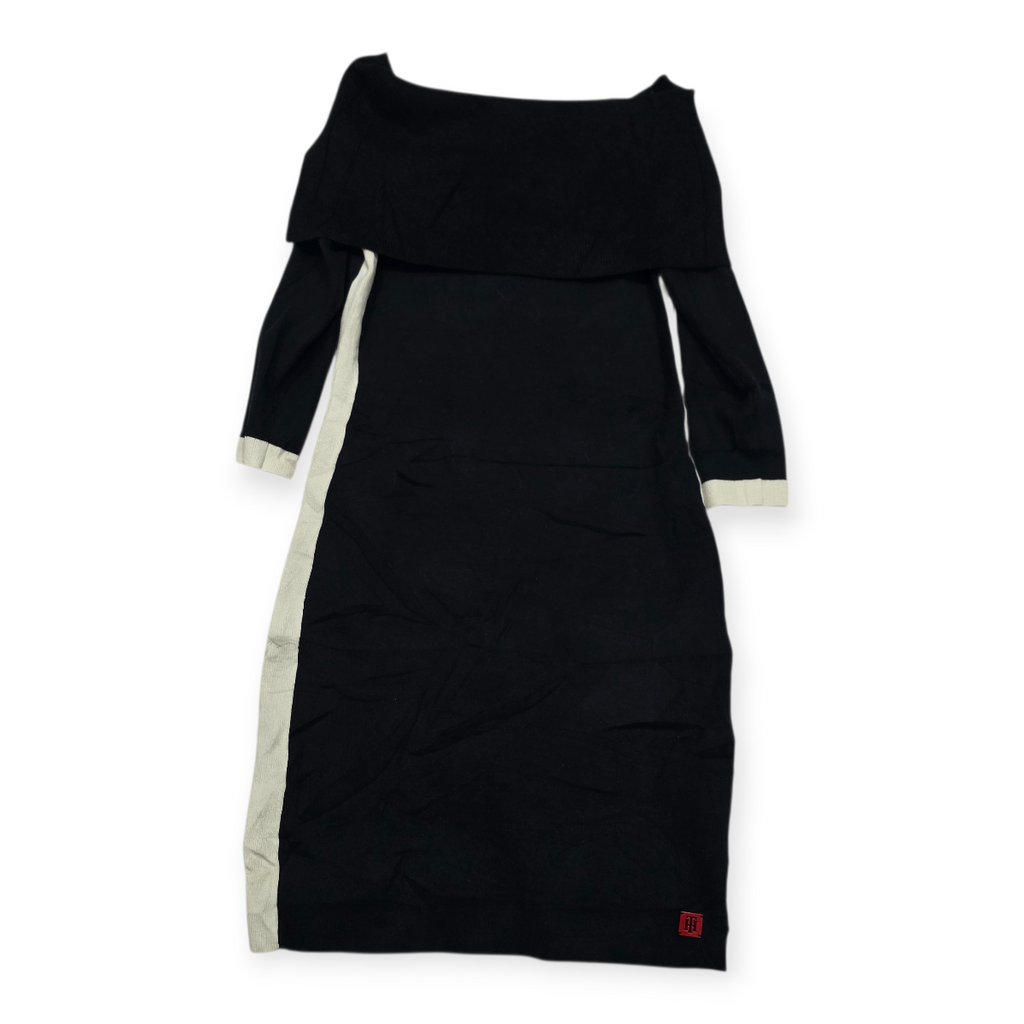 Vestido Tommy Hilfiger Negro Offshoulder Franjas Lateralesxs
