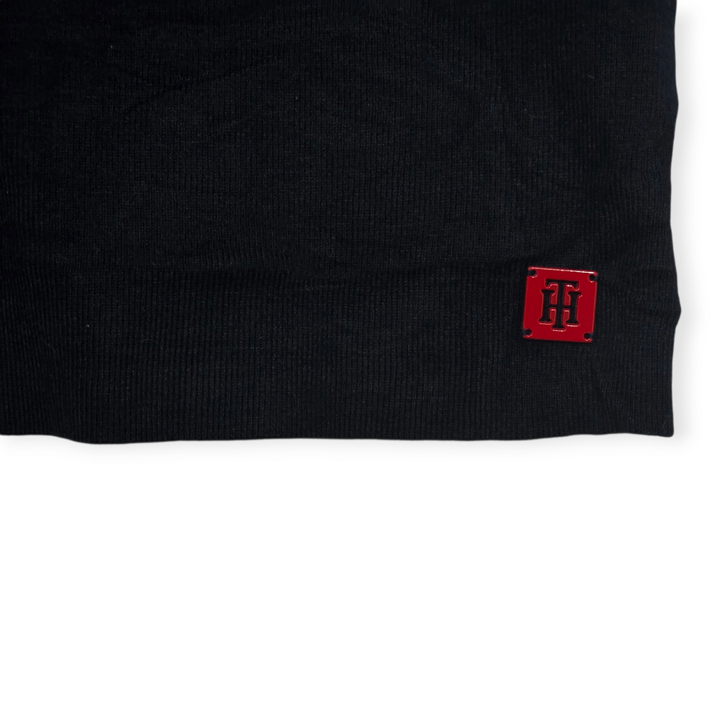 Vestido Tommy Hilfiger Negro Offshoulder Franjas Lateralesxs