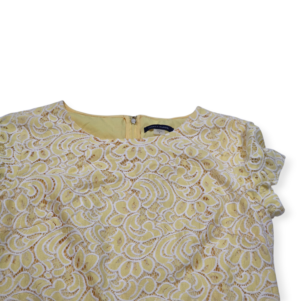 Vestido Michael Kors De Encaje Amarillo Manga Corta Talla Xl