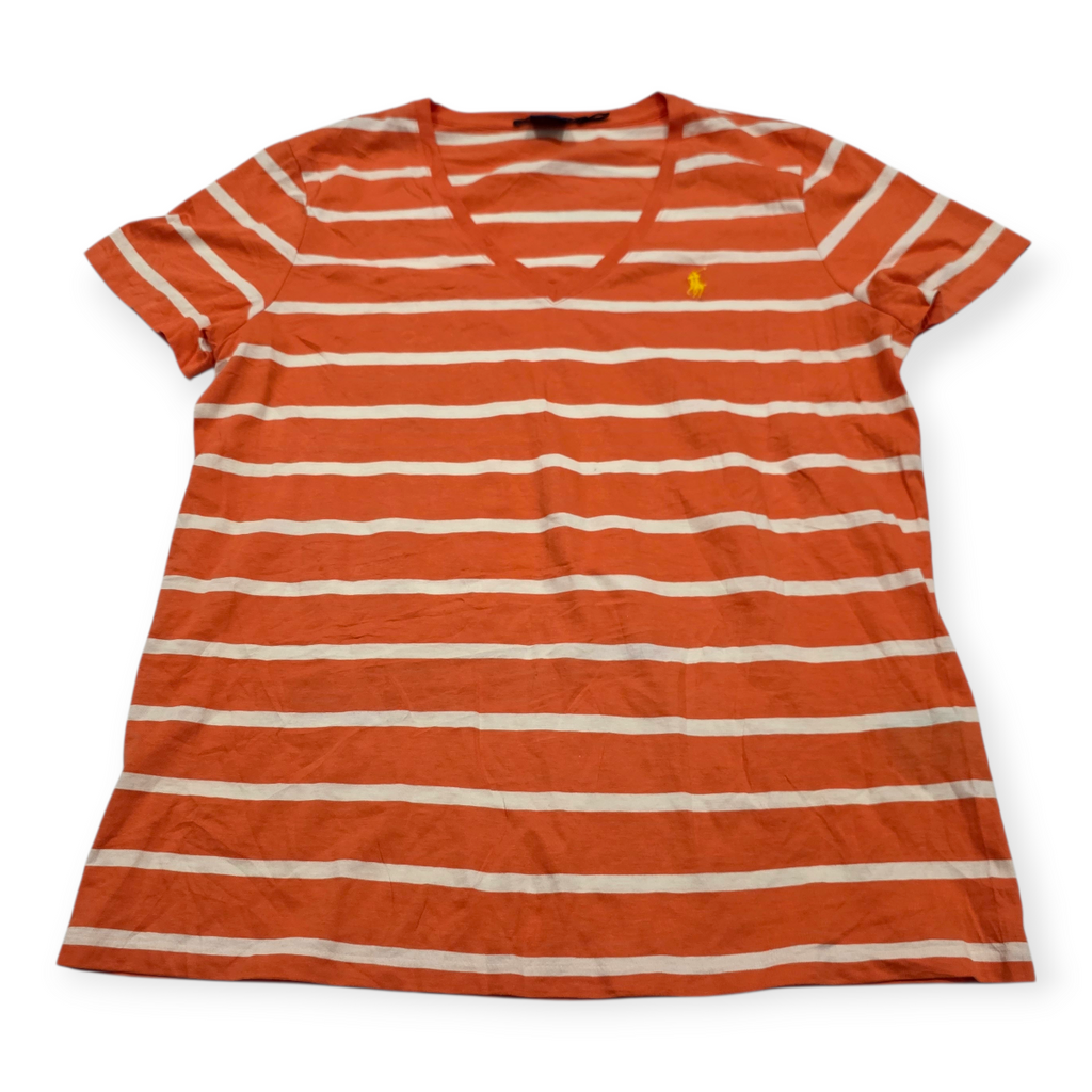 Playera Ralph Lauren Sportmujer Naranja Rayada Pony Amarillo