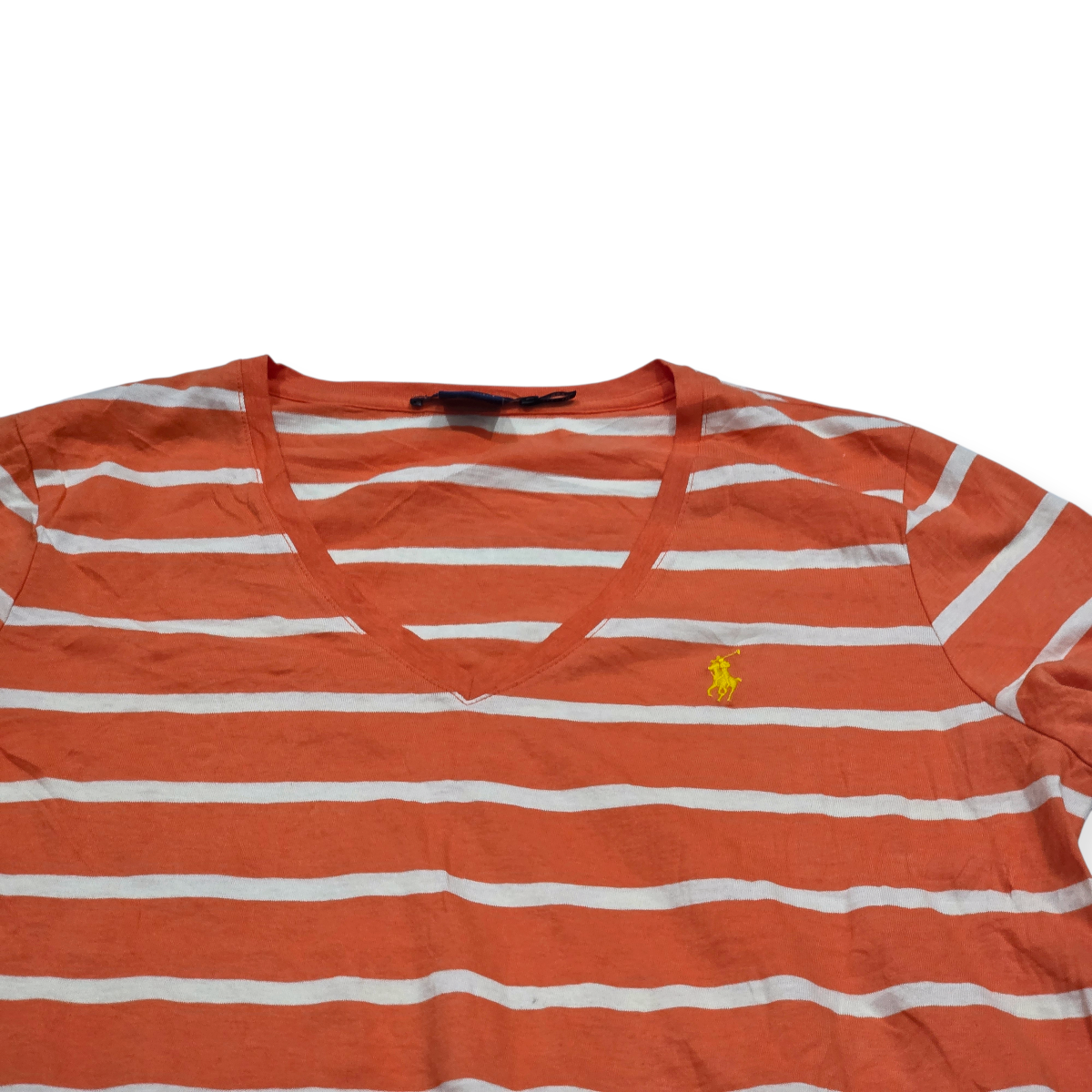 Playera Ralph Lauren Sportmujer Naranja Rayada Pony Amarillo