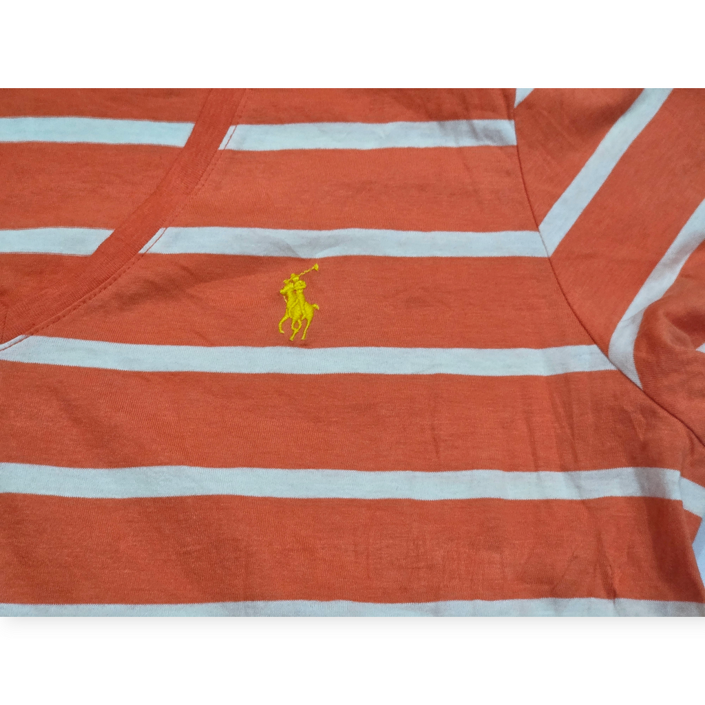 Playera Ralph Lauren Sportmujer Naranja Rayada Pony Amarillo
