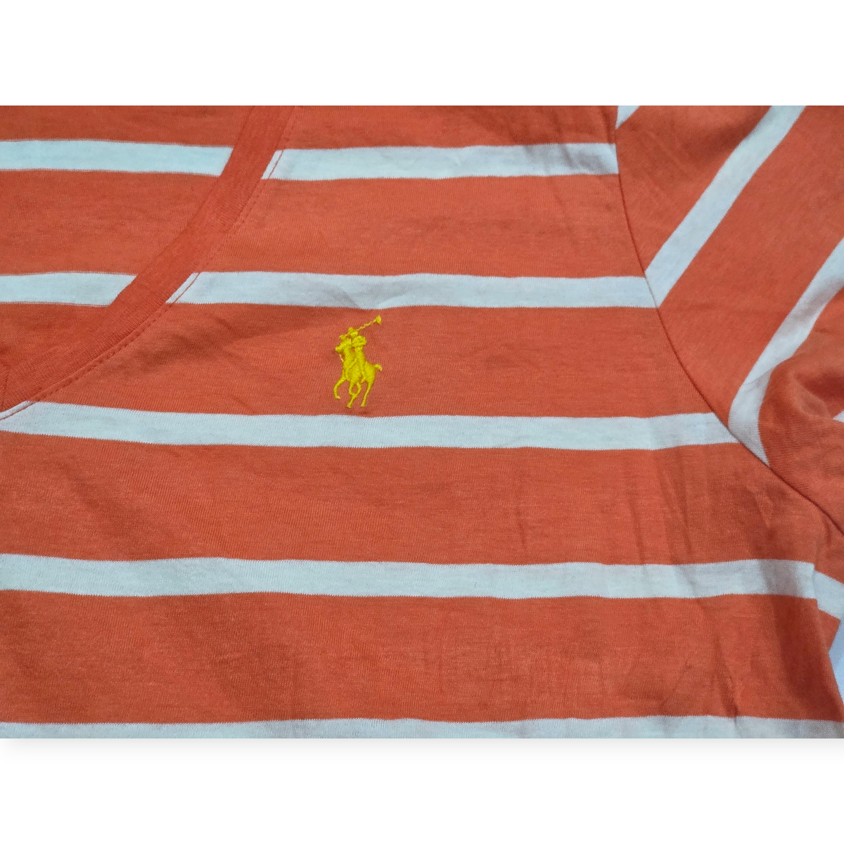 Playera Ralph Lauren Sportmujer Naranja Rayada Pony Amarillo