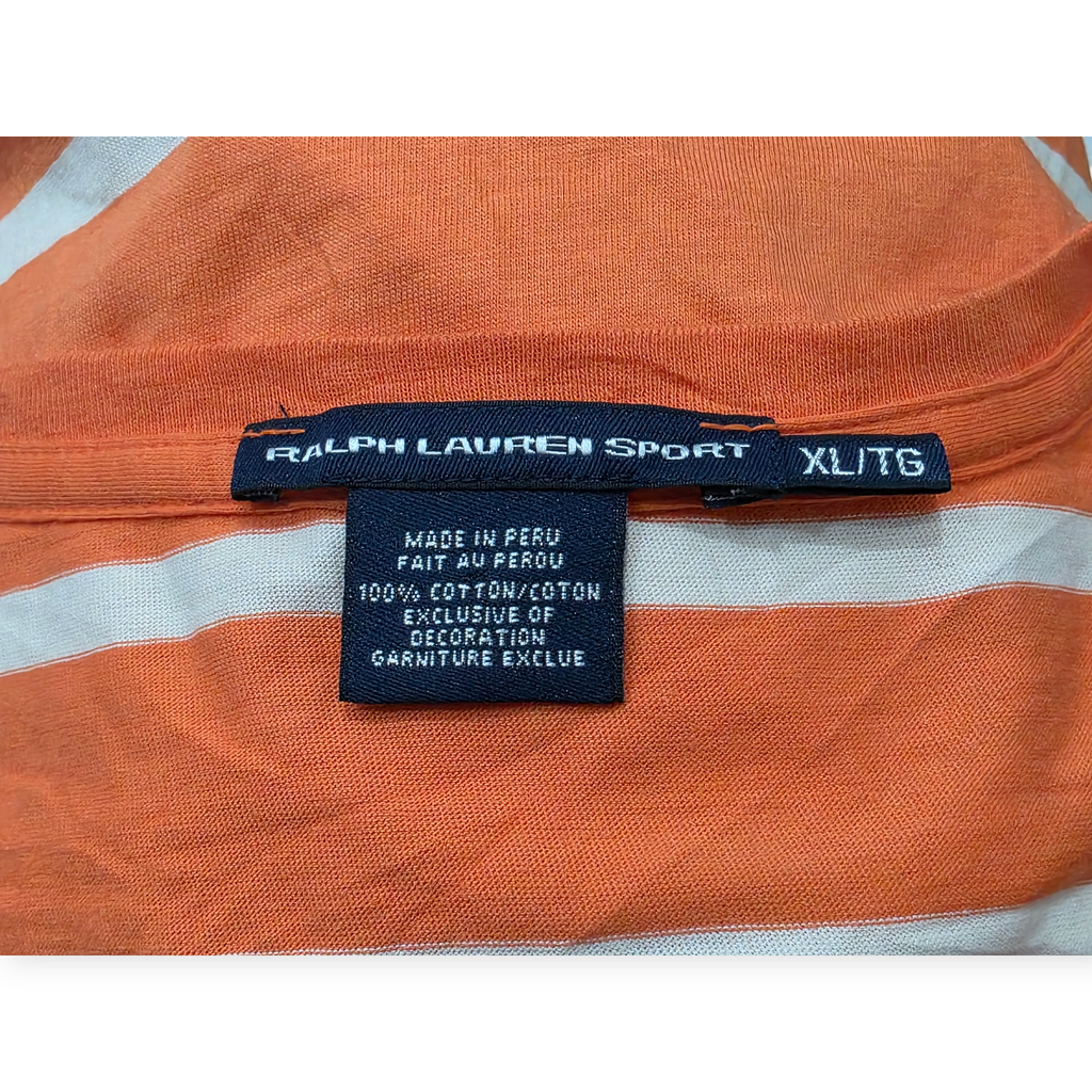 Playera Ralph Lauren Sportmujer Naranja Rayada Pony Amarillo