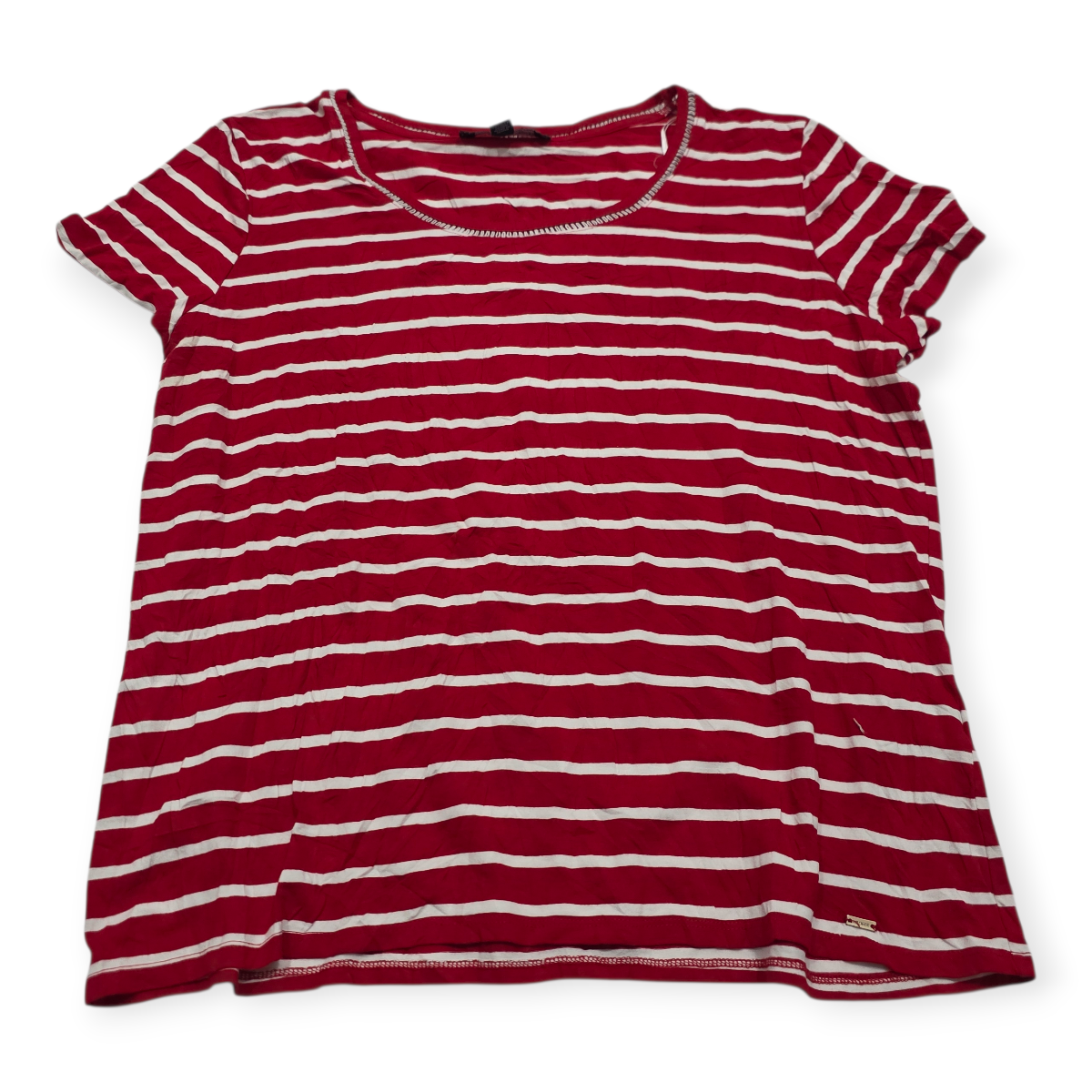 Playera Tommy Hilfiger Mujer Rosa Rayada Blanco Manga Corta