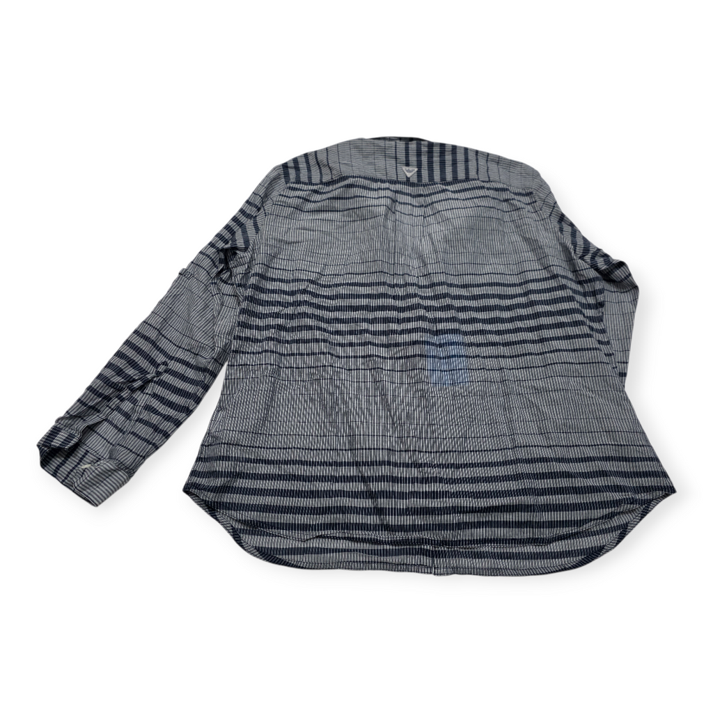 Camisa Columbia Pfg De Mujer 2x Gris Con Azul Con Lineas