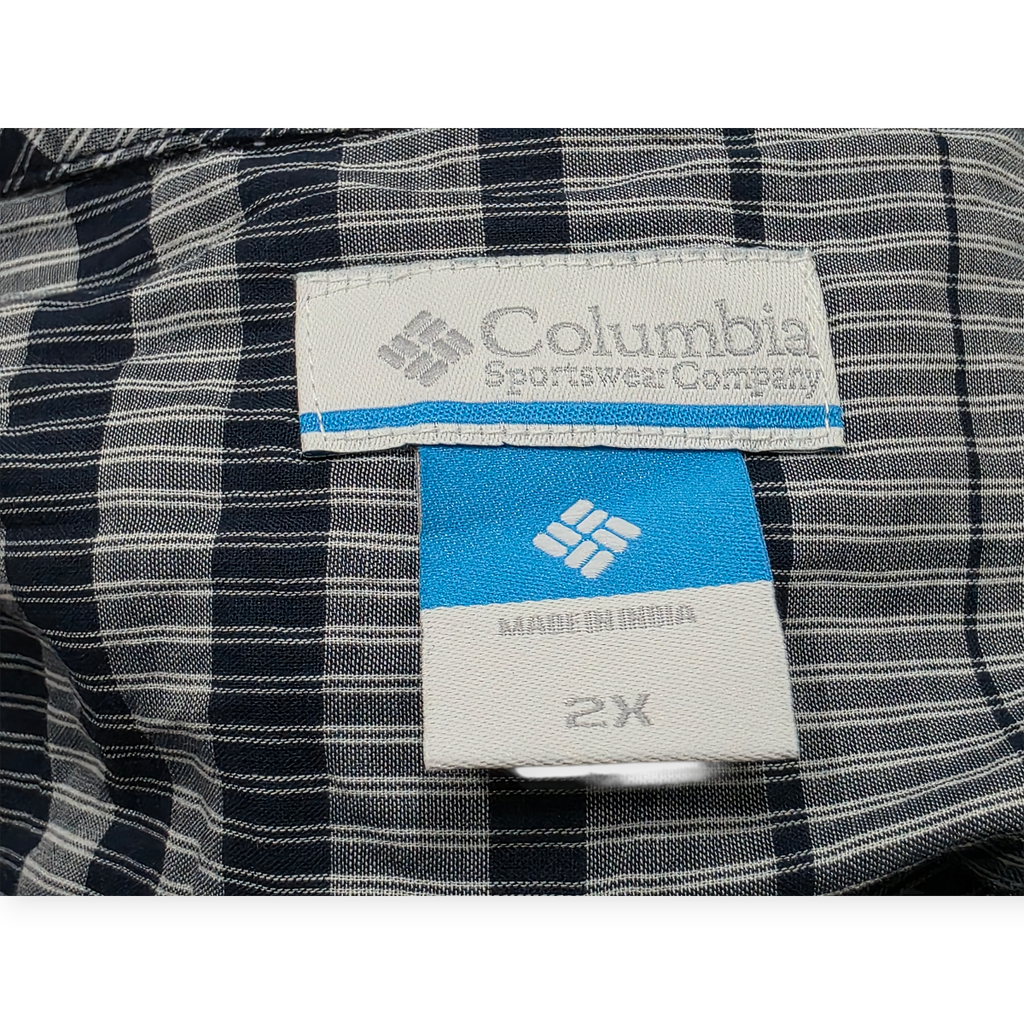 Camisa Columbia Pfg De Mujer 2x Gris Con Azul Con Lineas