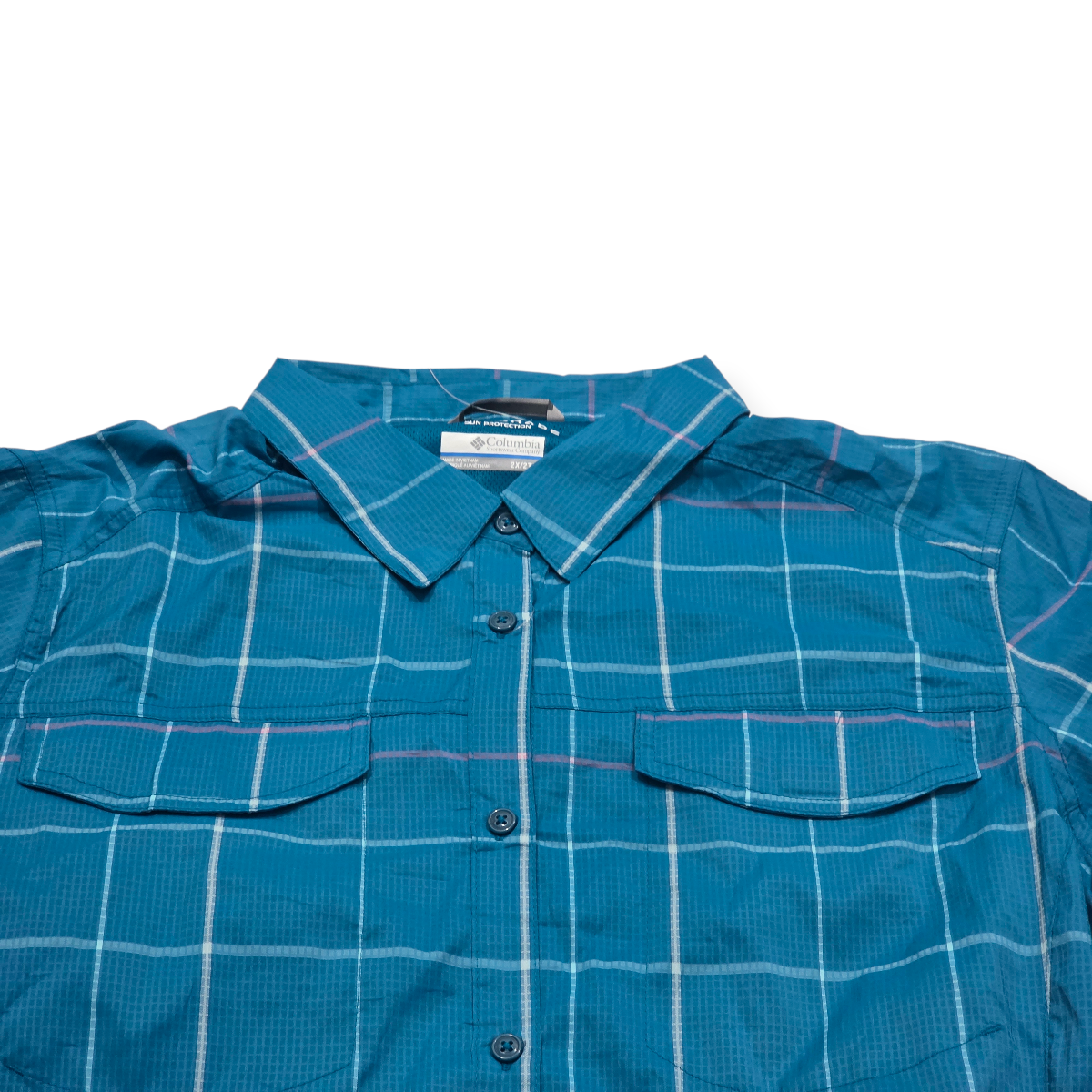 Camisa Columbia Omni Shade Sun Protection Azul A Cuadros