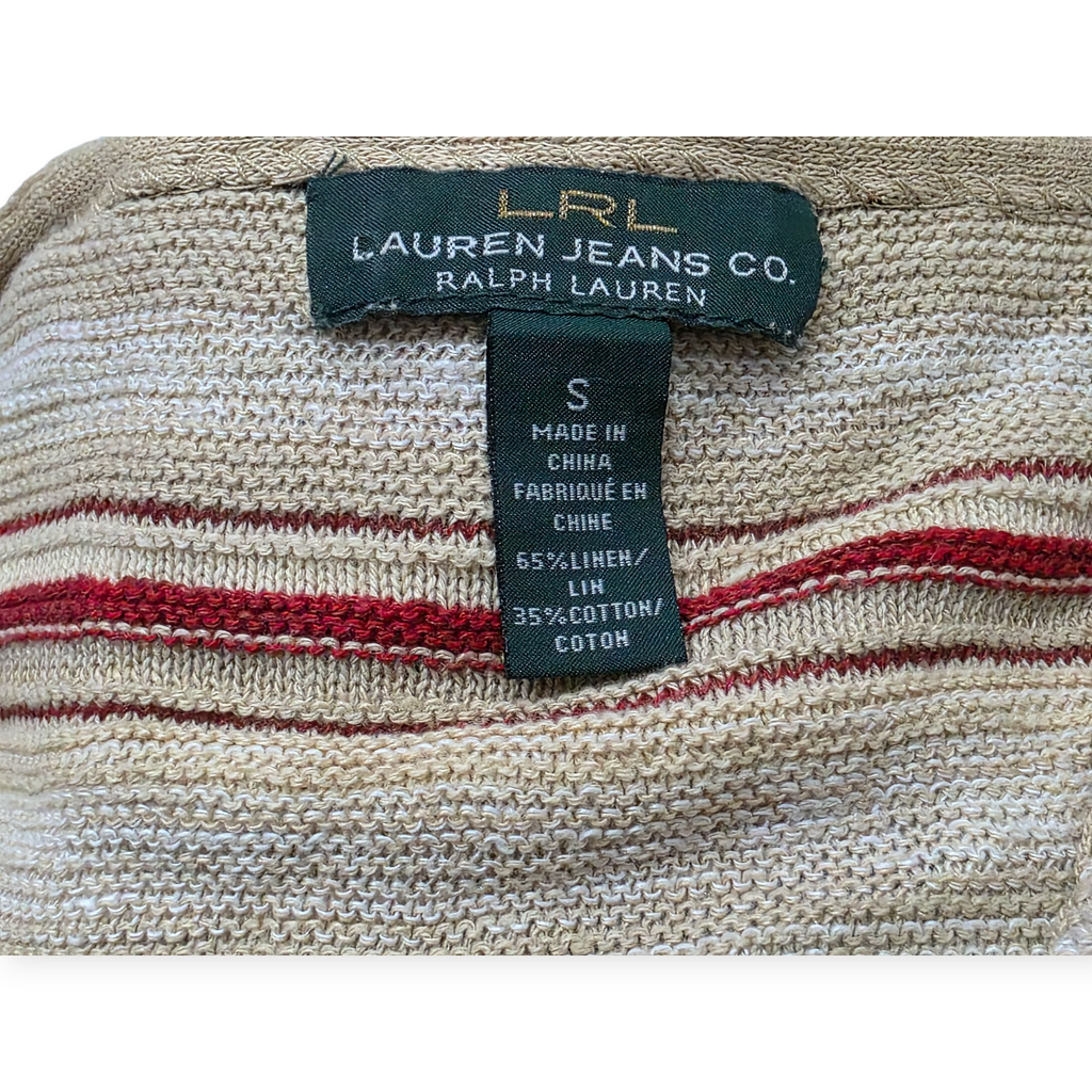 Sueter De Lino Ralph Lauren De Mujer Chico S Cafe Rayado (Usado)