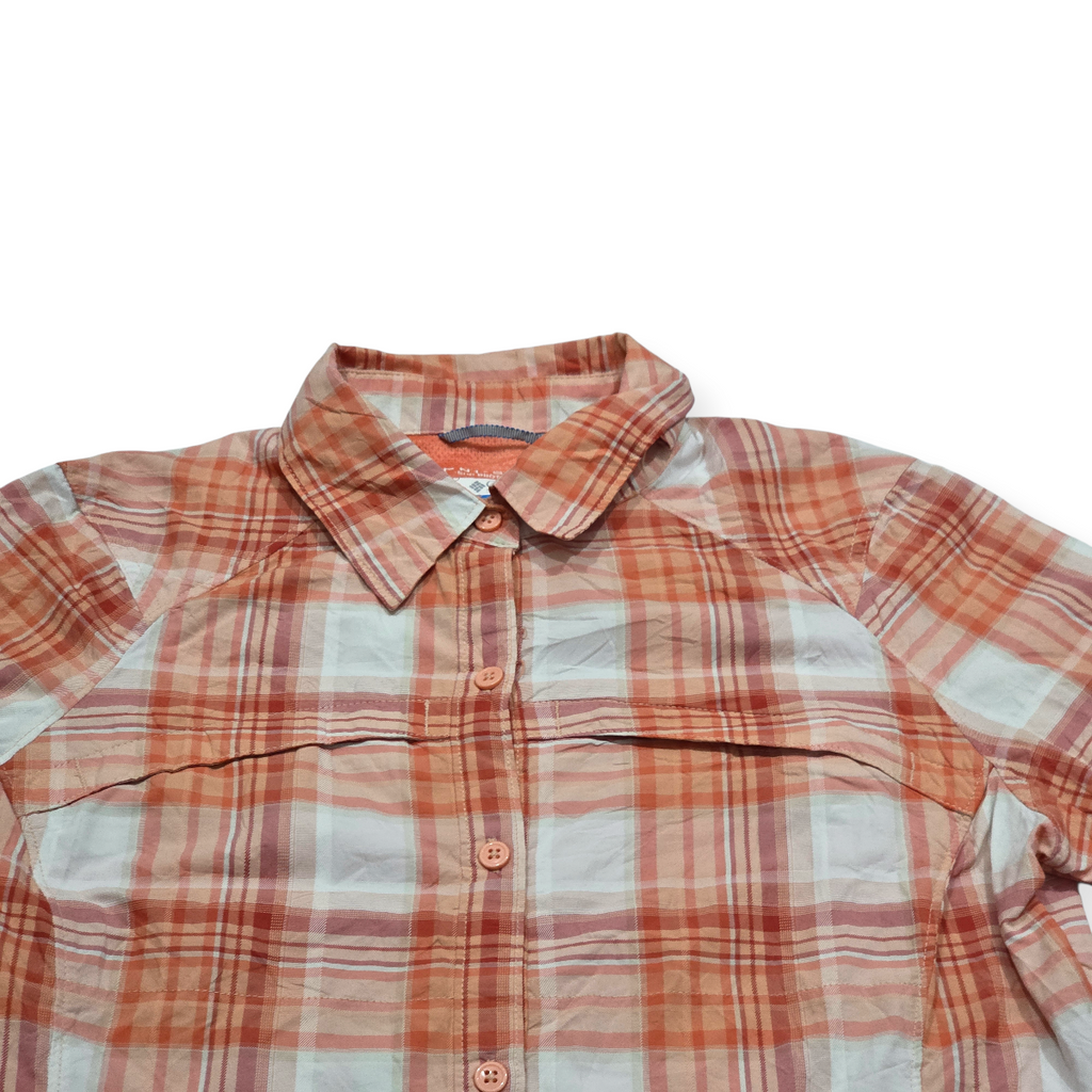 Camisa Columbia Sun Protection Naranja Blanco Cuadros