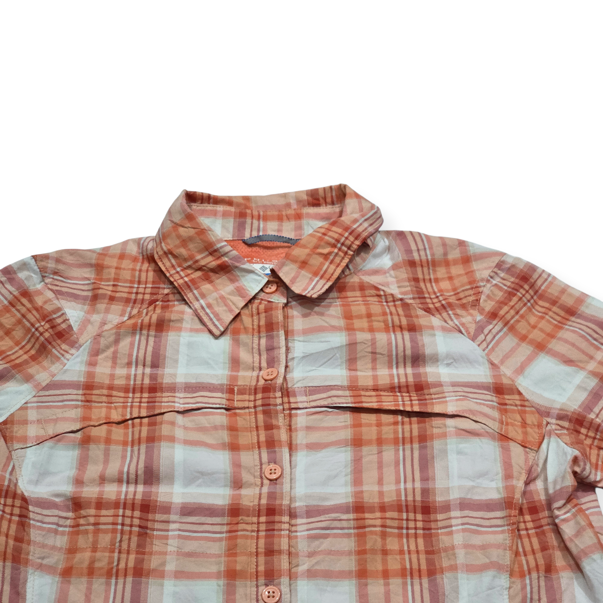 Camisa Columbia Sun Protection Naranja Blanco Cuadros