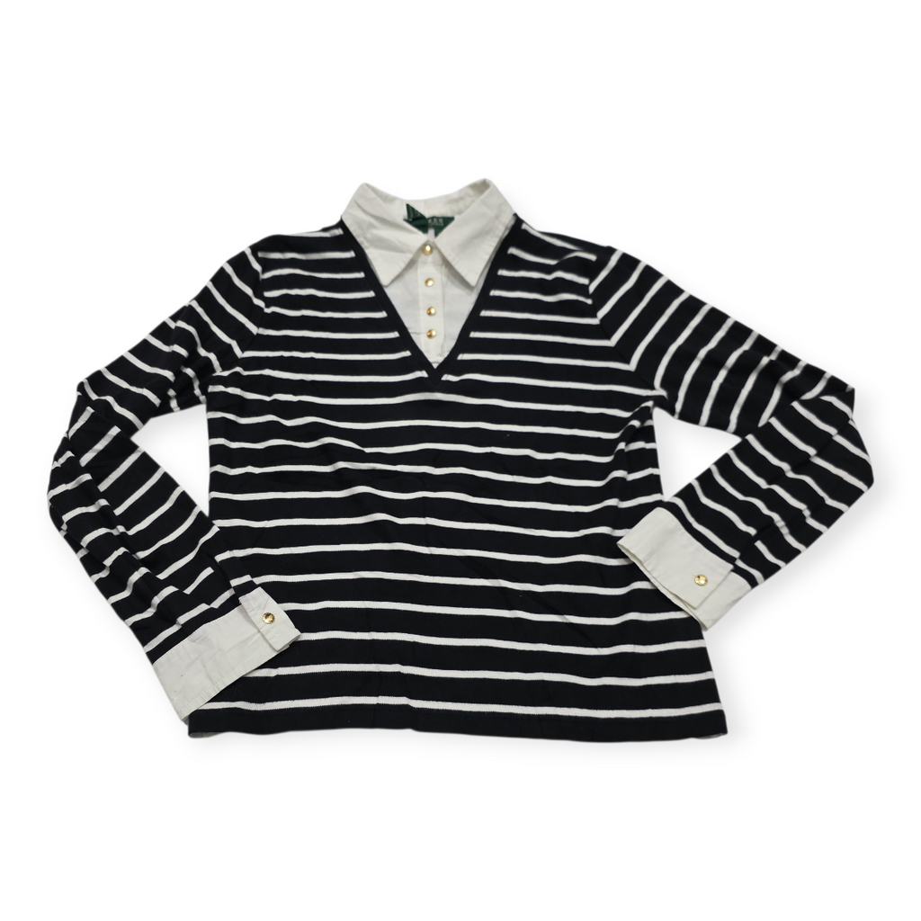Blusa Ralph Lauren De Mujer Mediana Azul Con Lineas