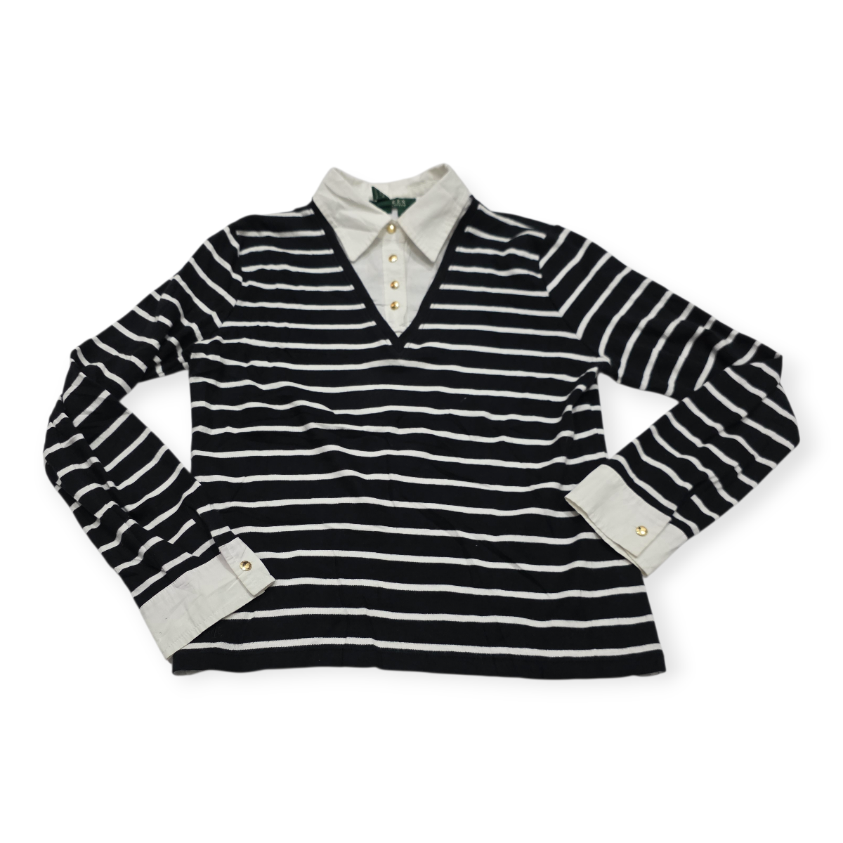 Blusa Ralph Lauren De Mujer Mediana Azul Con Lineas