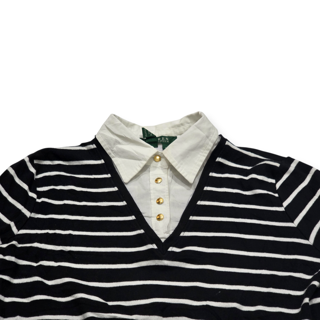 Blusa Ralph Lauren De Mujer Mediana Azul Con Lineas