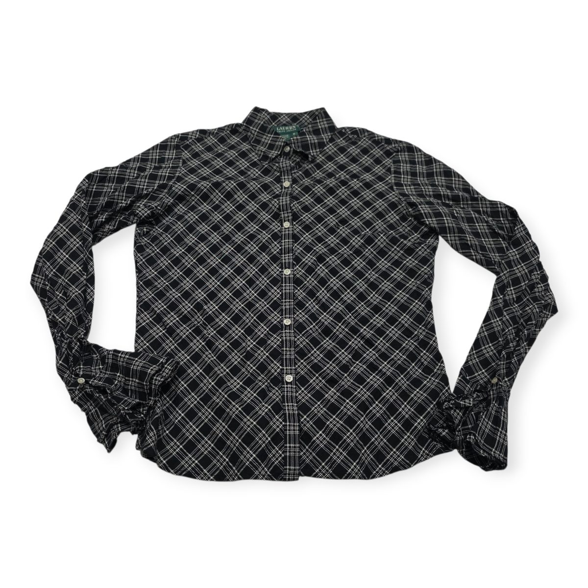 Camisa Ralph Lauren Mediana Mcuadros Negro/gris Manga Amplia