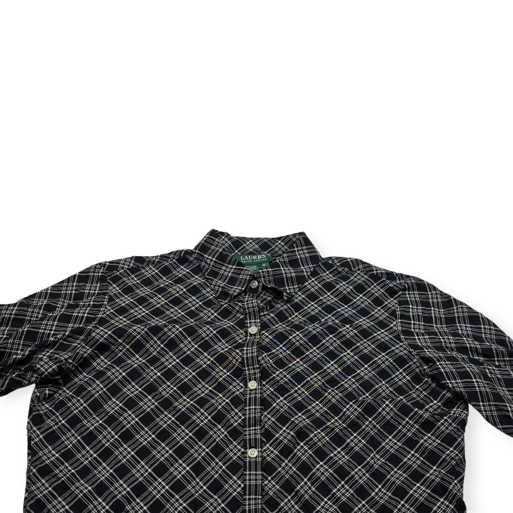 Camisa Ralph Lauren Mediana Mcuadros Negro/gris Manga Amplia