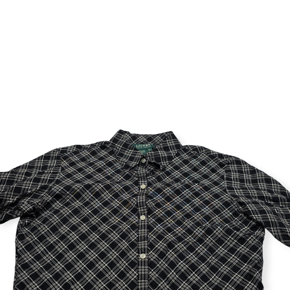 Camisa Ralph Lauren Mediana Mcuadros Negro/gris Manga Amplia