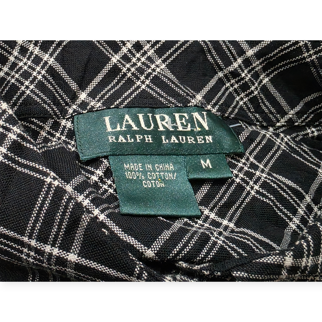 Camisa Ralph Lauren Mediana Mcuadros Negro/gris Manga Amplia
