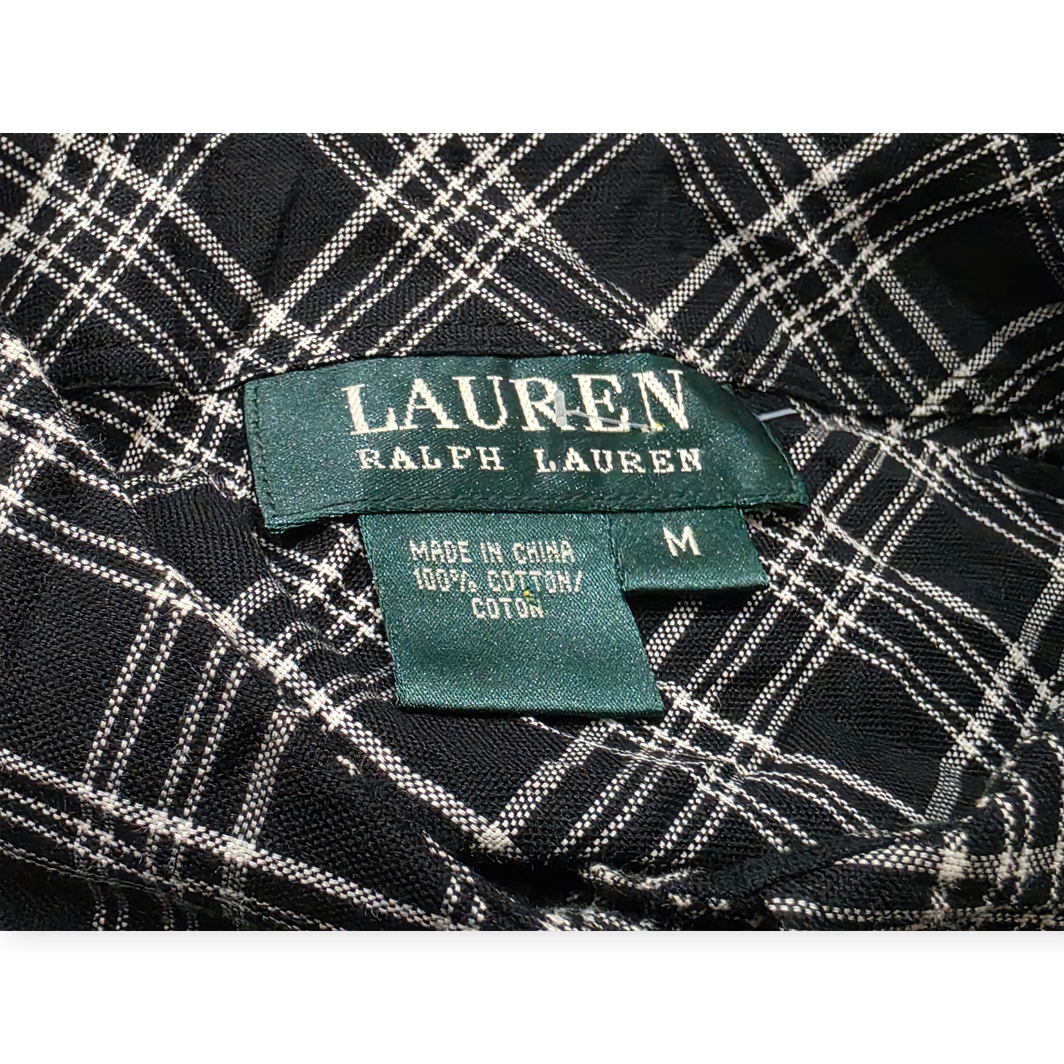 Camisa Ralph Lauren Mediana Mcuadros Negro/gris Manga Amplia
