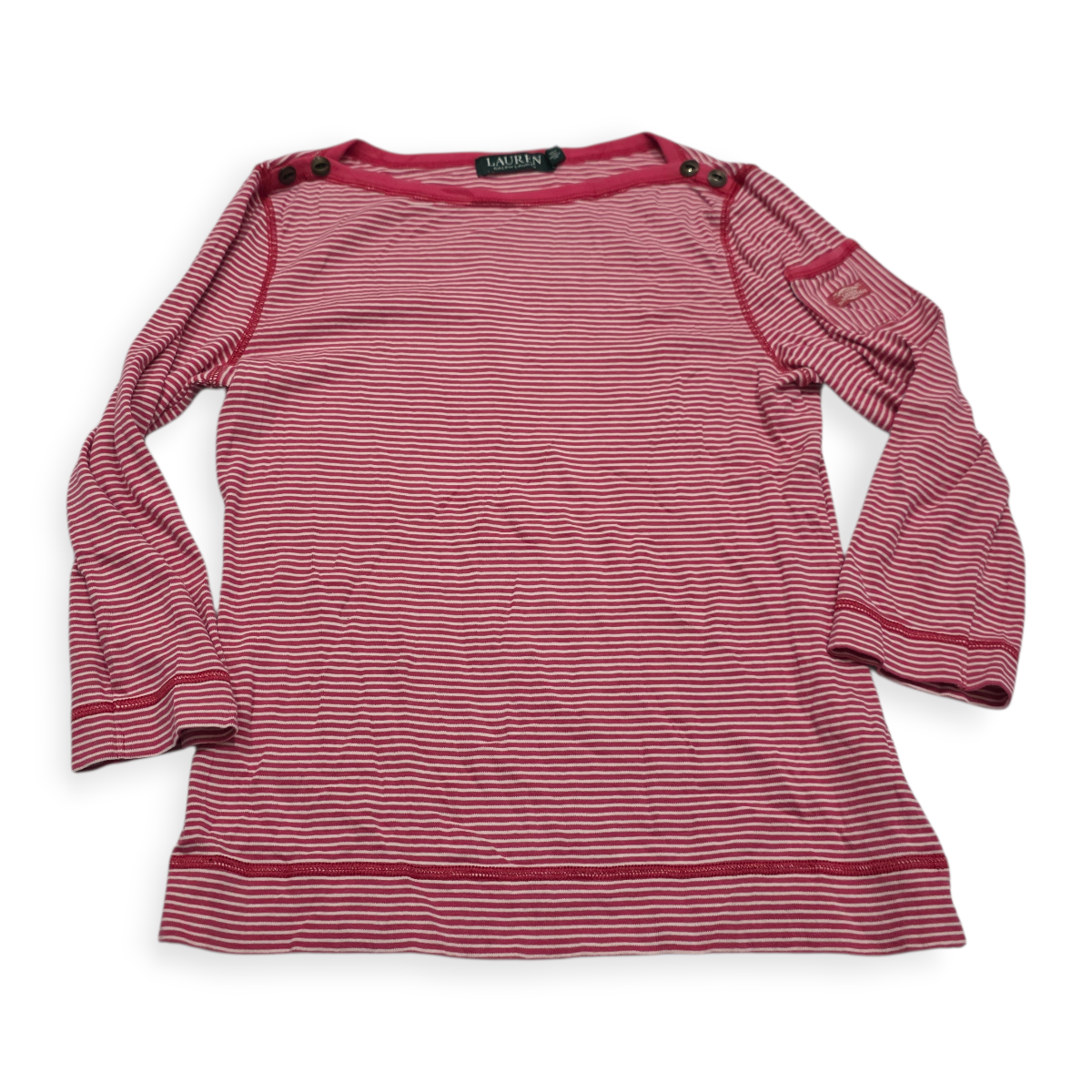 Playera Ralph Lauren Manga 3/4 Mediana M Coral Rayada