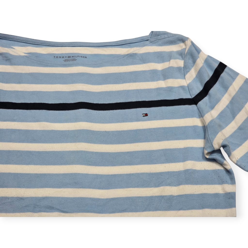 Playera Tommy Hilfiger Xgrande Azul Claro Rayada Manga Corta
