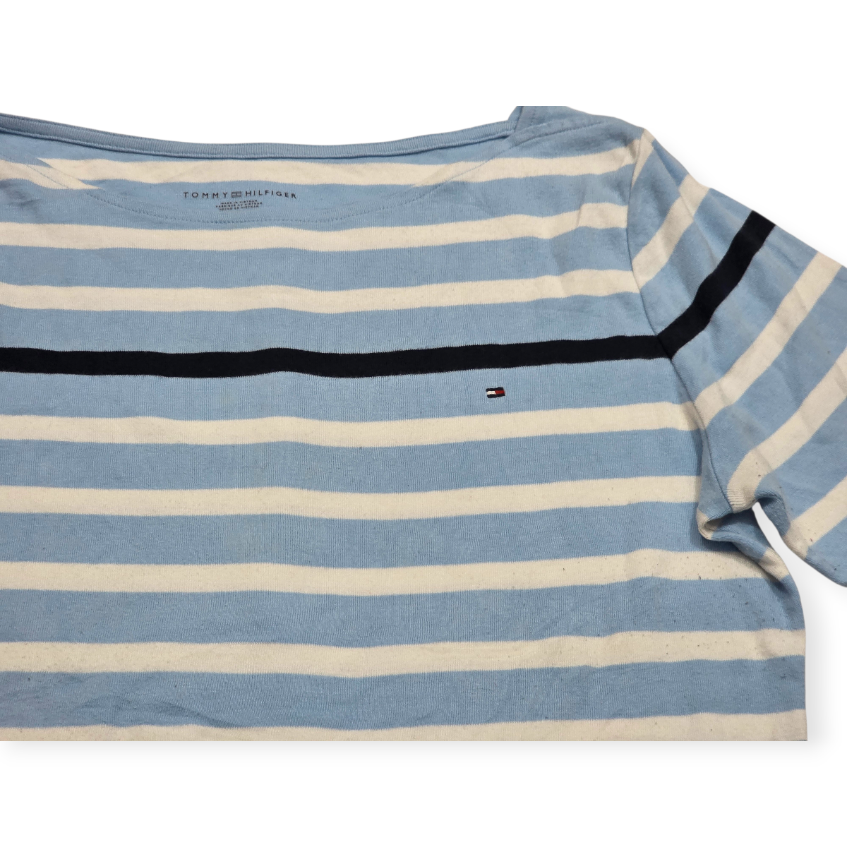 Playera Tommy Hilfiger Xgrande Azul Claro Rayada Manga Corta