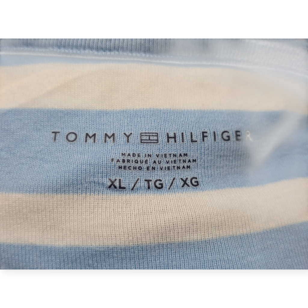 Playera Tommy Hilfiger Xgrande Azul Claro Rayada Manga Corta