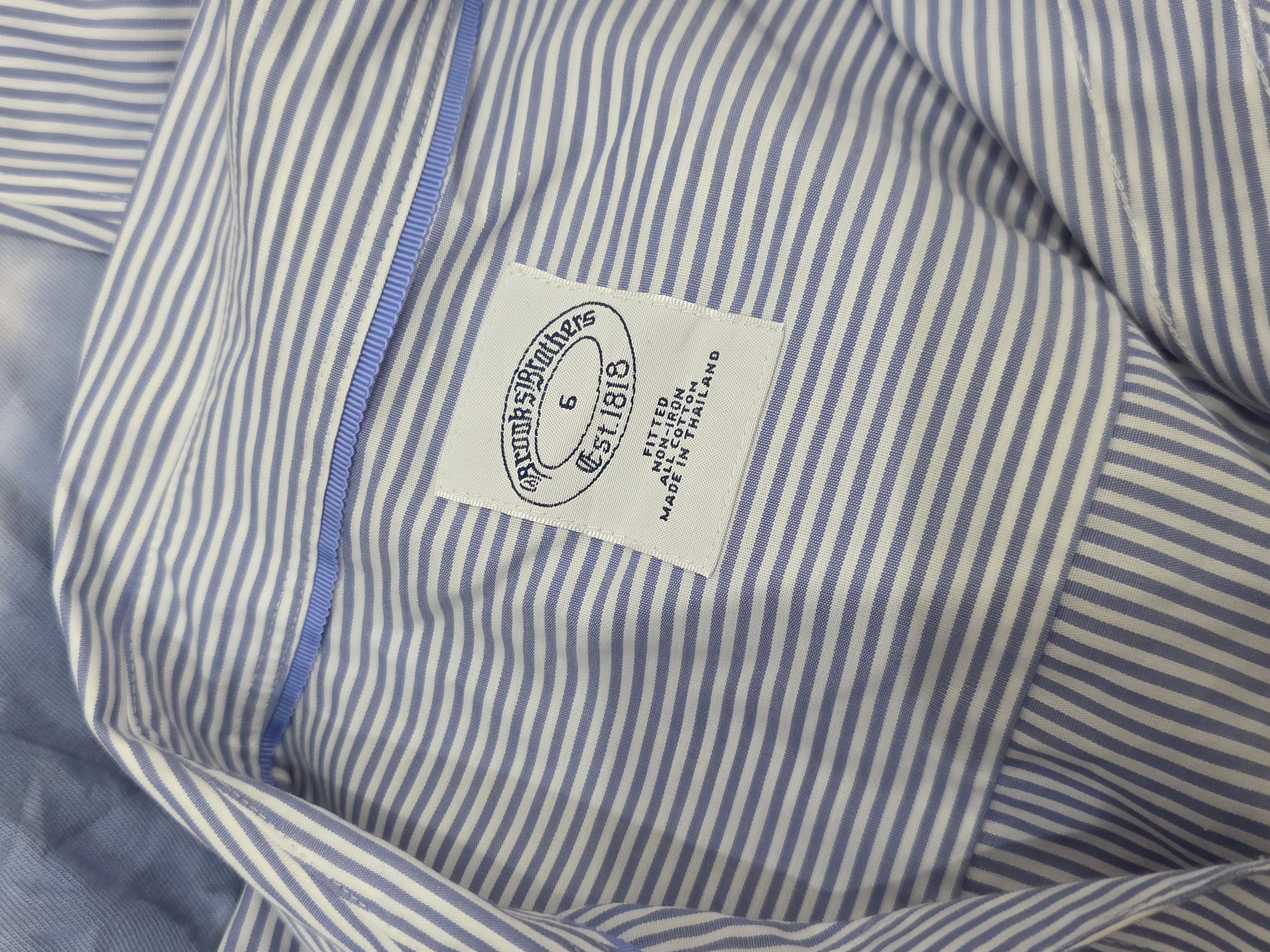 Camisa Brooks Brothers Azul Con Lineas Non Iron Talla 6
