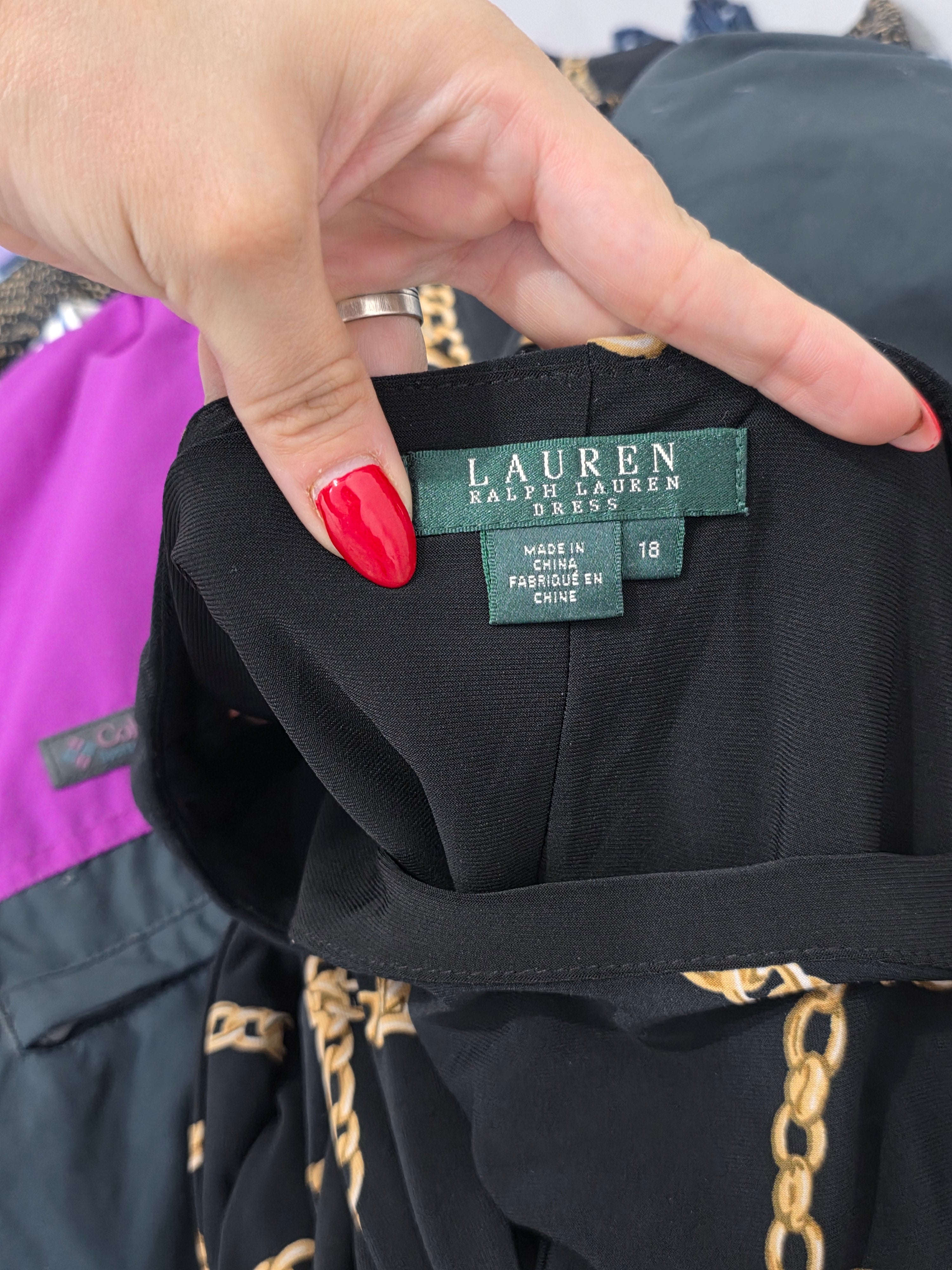Vestido Ralph Lauren Negro Con Cadena Talla 18
