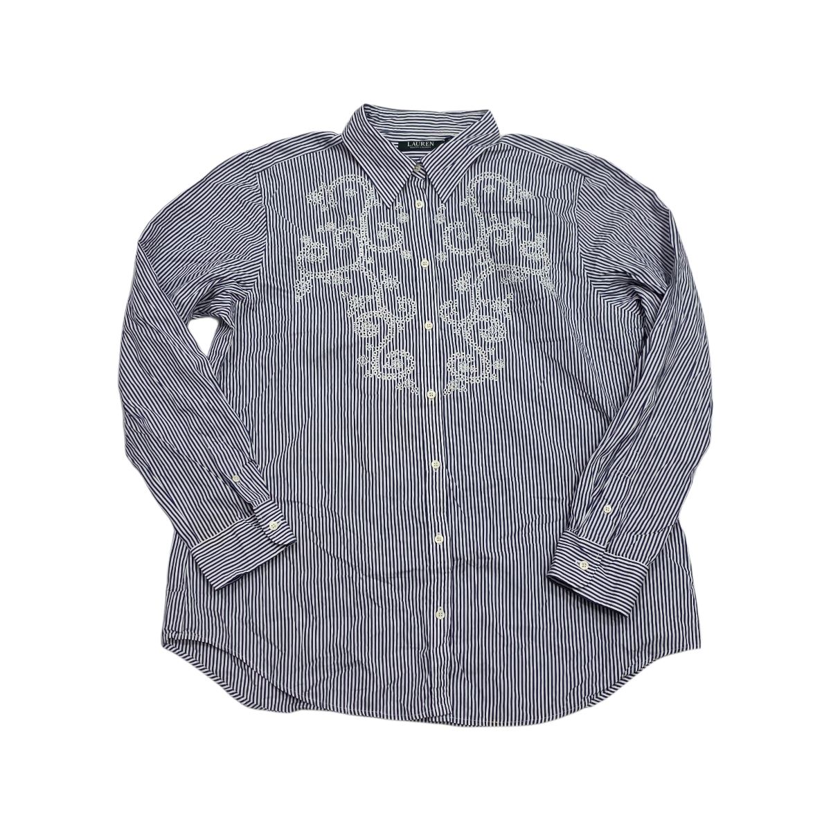 Camisa Ralph Lauren Xgrande Rayada Azul Detalles Blancos