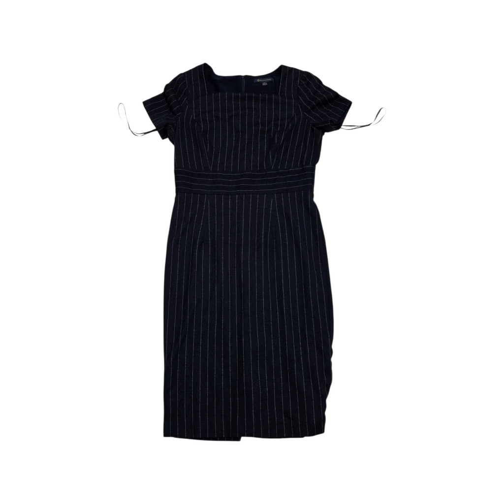Vestido Brooks Brothers Talla12 Azul Con Lineas Manga Corta