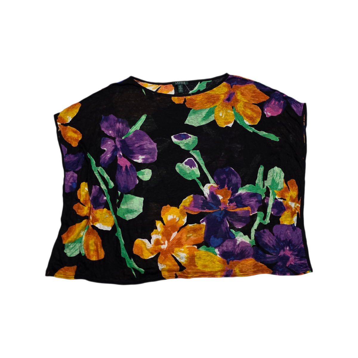 Blusa Ralph Lauren De Lino 2x Color Negro Floreada