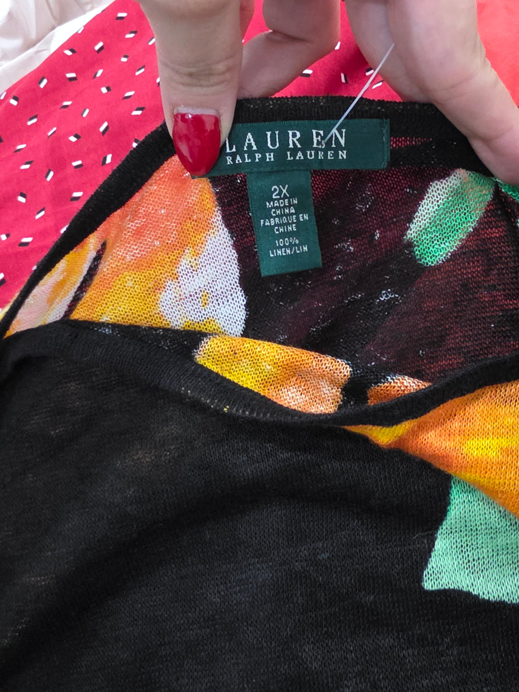 Blusa Ralph Lauren De Lino 2x Color Negro Floreada
