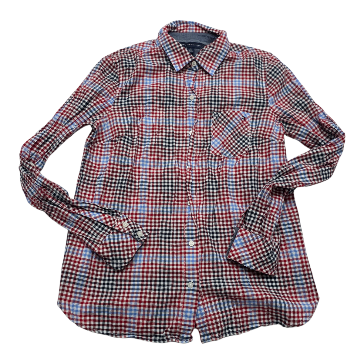 Camisa Tommy Hilfiger Xchico Xs Roja/azul Cuadros De Mujer