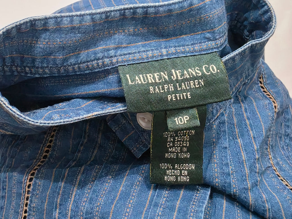 Camisa Ralph Lauren Azul Con Lineas Talla 10p