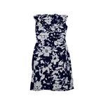 Vestido Ralph Lauren Drapeado Azul Con Flores Blanca Talla10