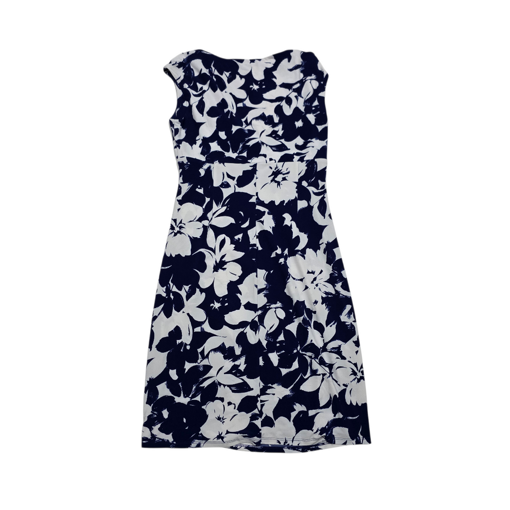 Vestido Ralph Lauren Drapeado Azul Con Flores Blanca Talla10