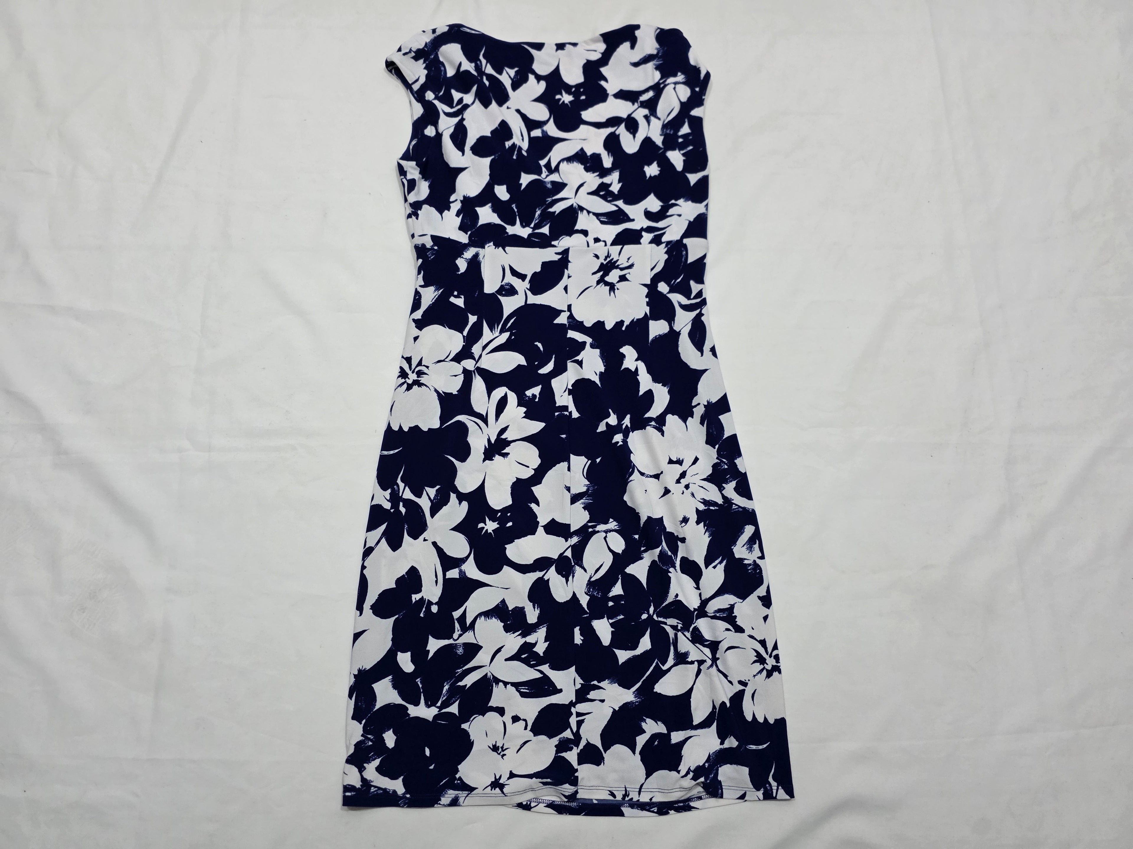 Vestido Ralph Lauren Drapeado Azul Con Flores Blanca Talla10