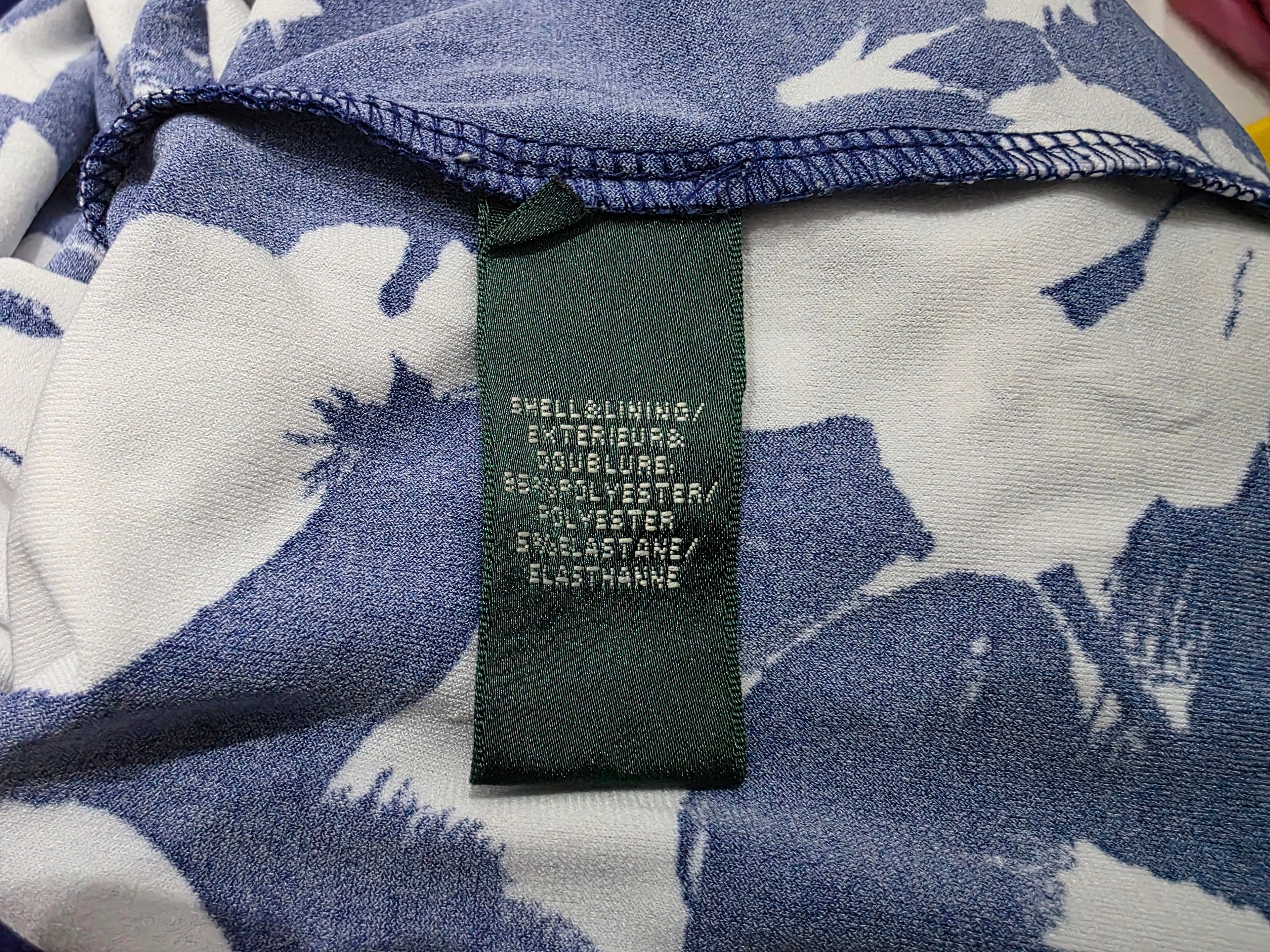 Vestido Ralph Lauren Drapeado Azul Con Flores Blanca Talla10