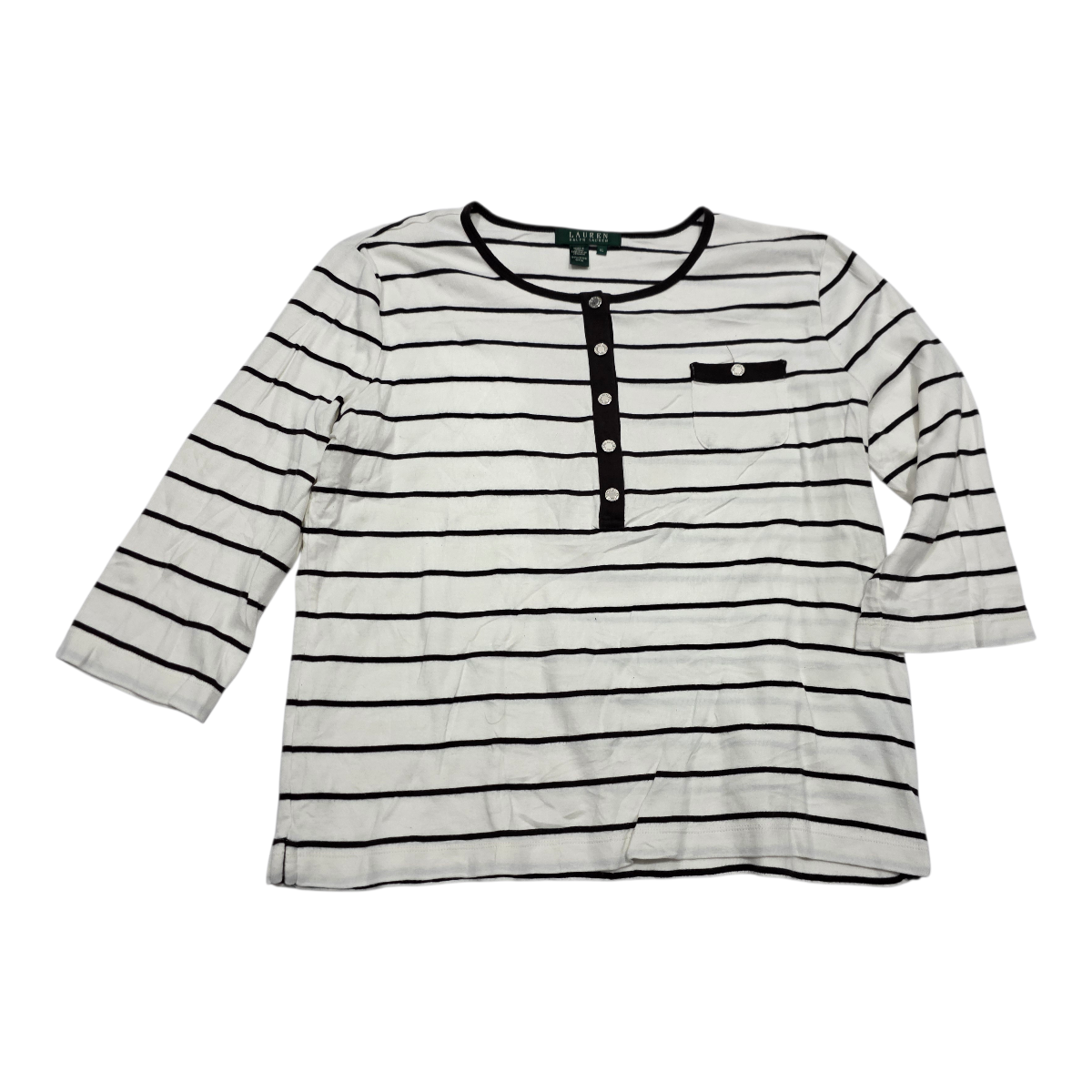 Playera Ralph Lauren Blanca Con Lineas Xl Cuello Manga 3/4