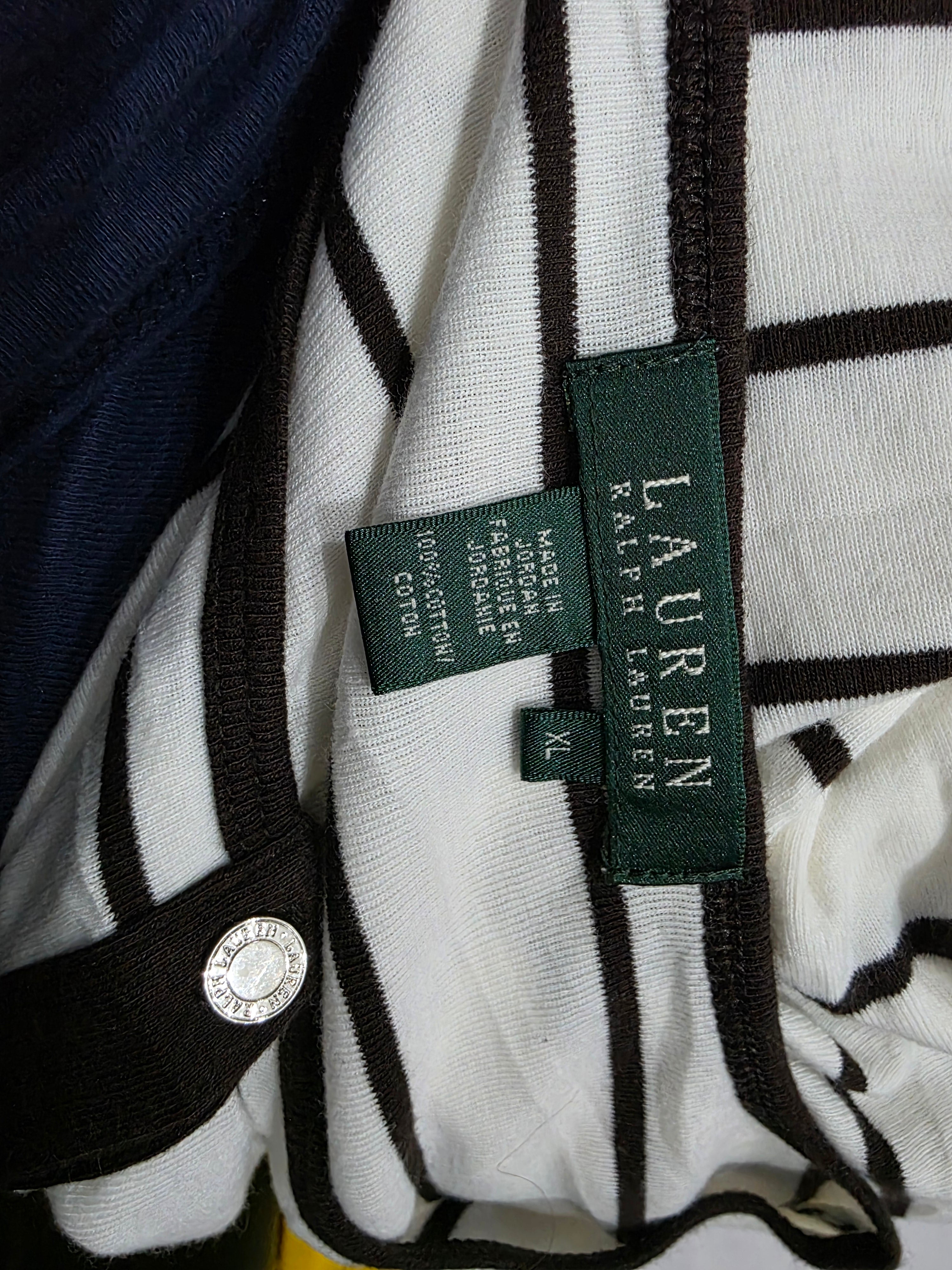 Playera Ralph Lauren Blanca Con Lineas Xl Cuello Manga 3/4
