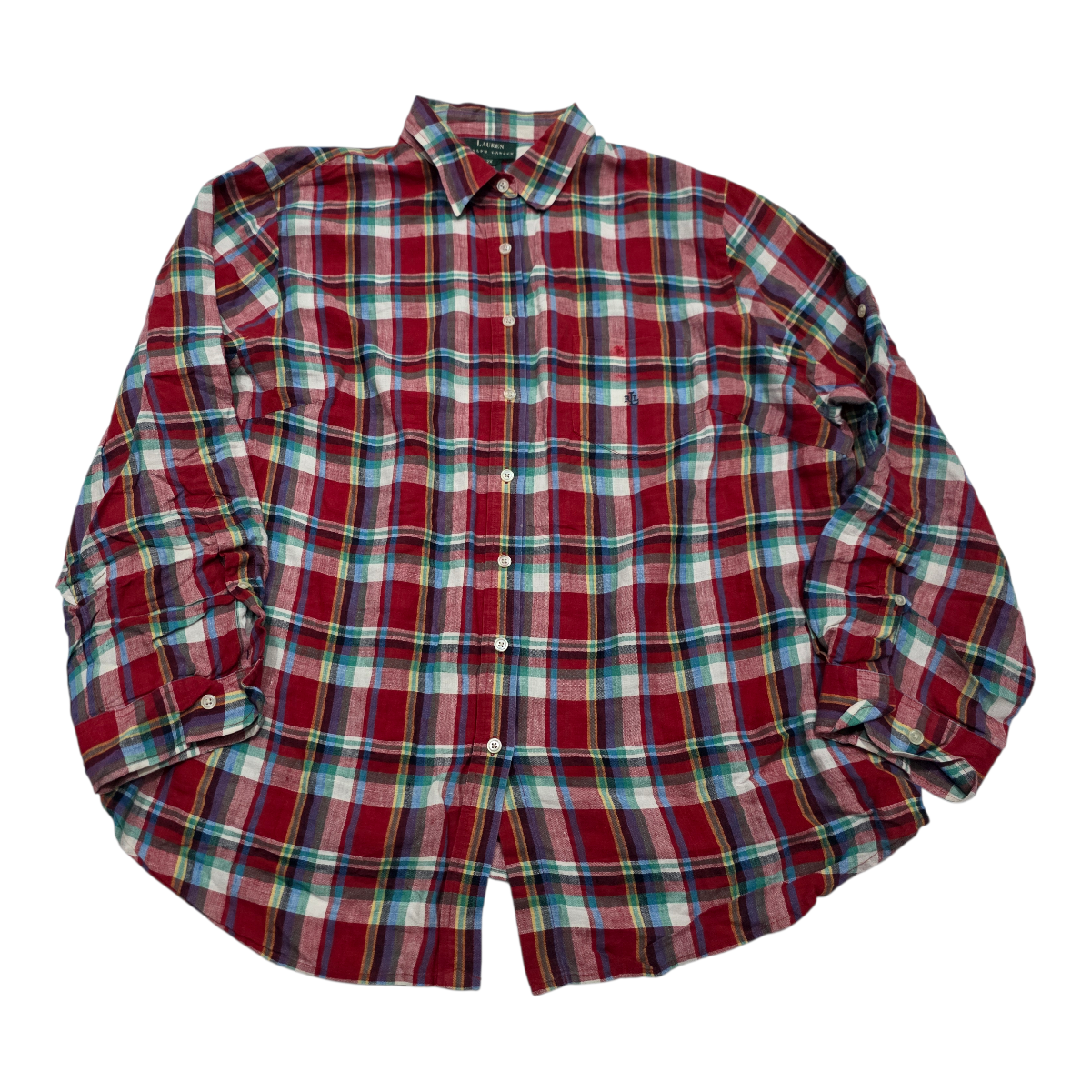 Camisa De Lino Ralph Lauren D Mujer Talla 2x Roja A Cuadros