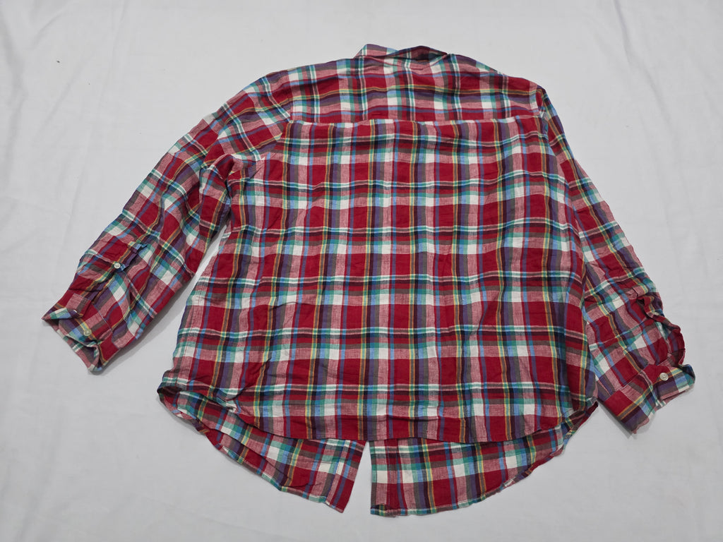 Camisa De Lino Ralph Lauren D Mujer Talla 2x Roja A Cuadros