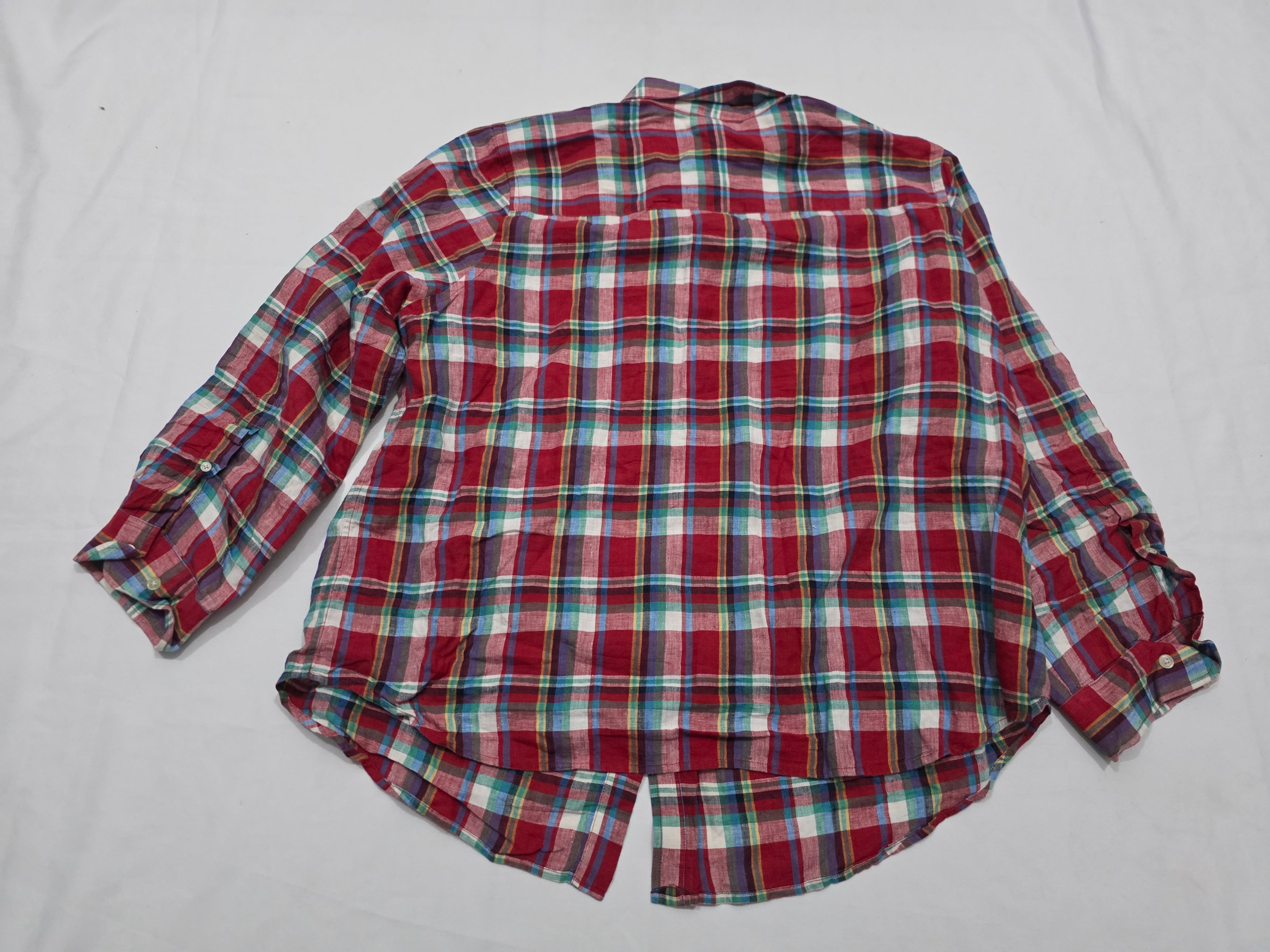 Camisa De Lino Ralph Lauren D Mujer Talla 2x Roja A Cuadros