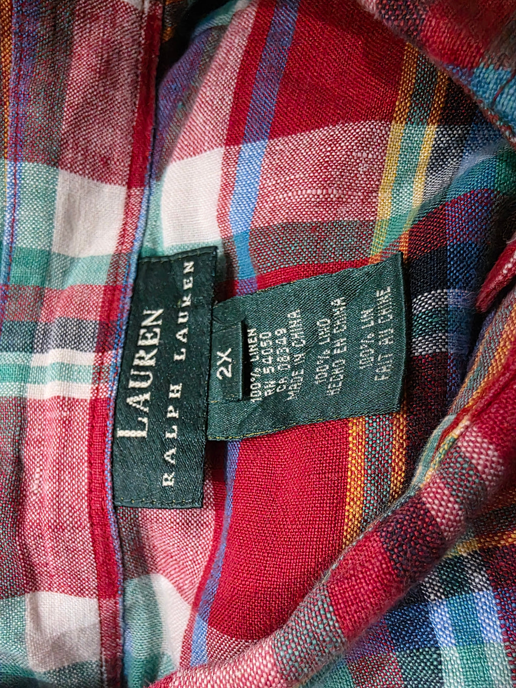 Camisa De Lino Ralph Lauren D Mujer Talla 2x Roja A Cuadros