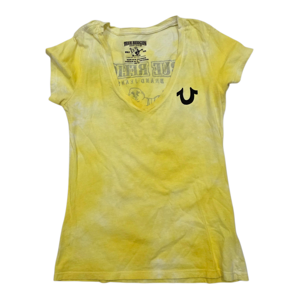 Playera True Religion de Mujer manga corta amarillo Tie dye