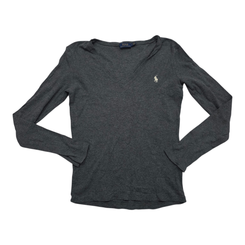 Playera Polo Ralph Lauren gris manga larga poni blanco