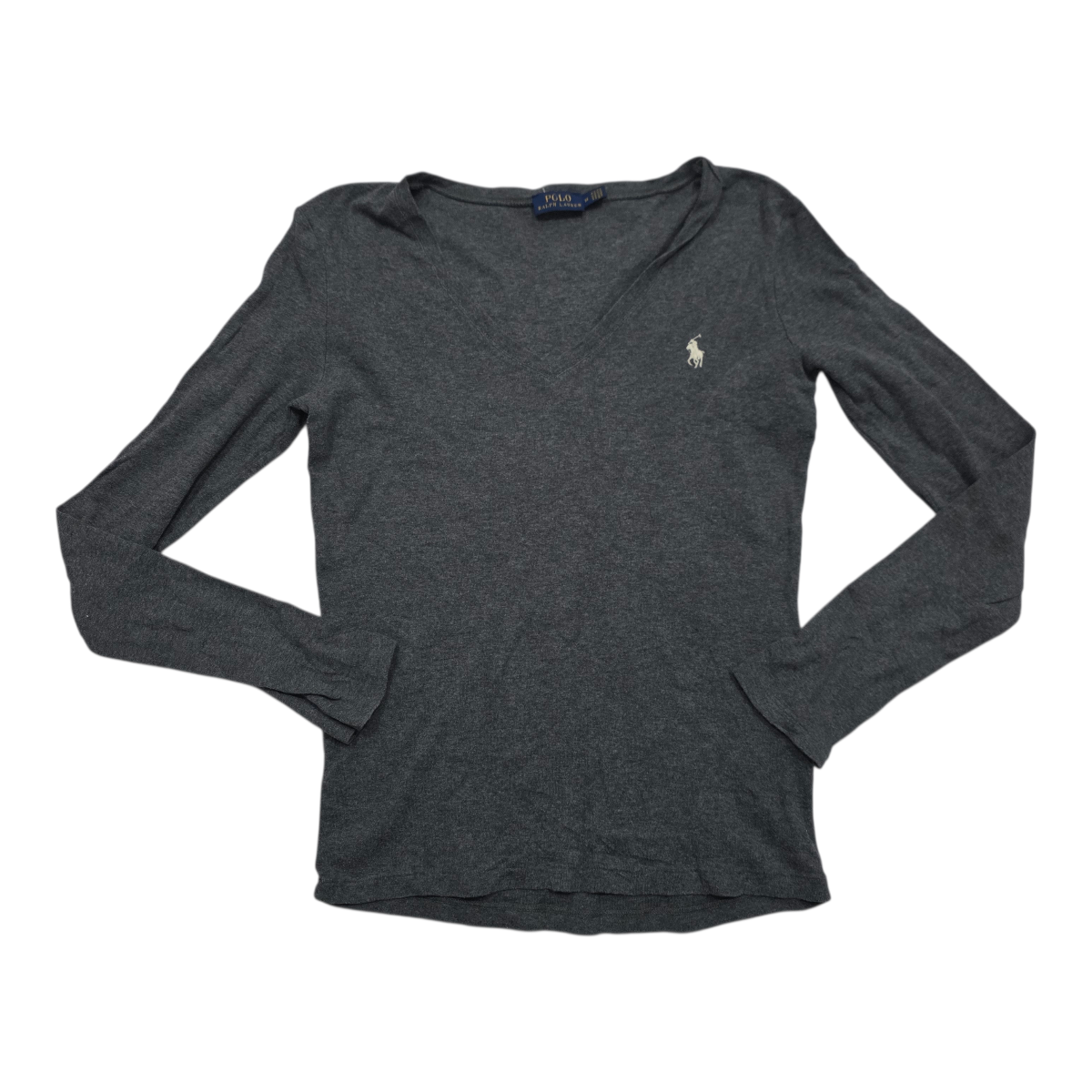 Playera Polo Ralph Lauren gris manga larga poni blanco