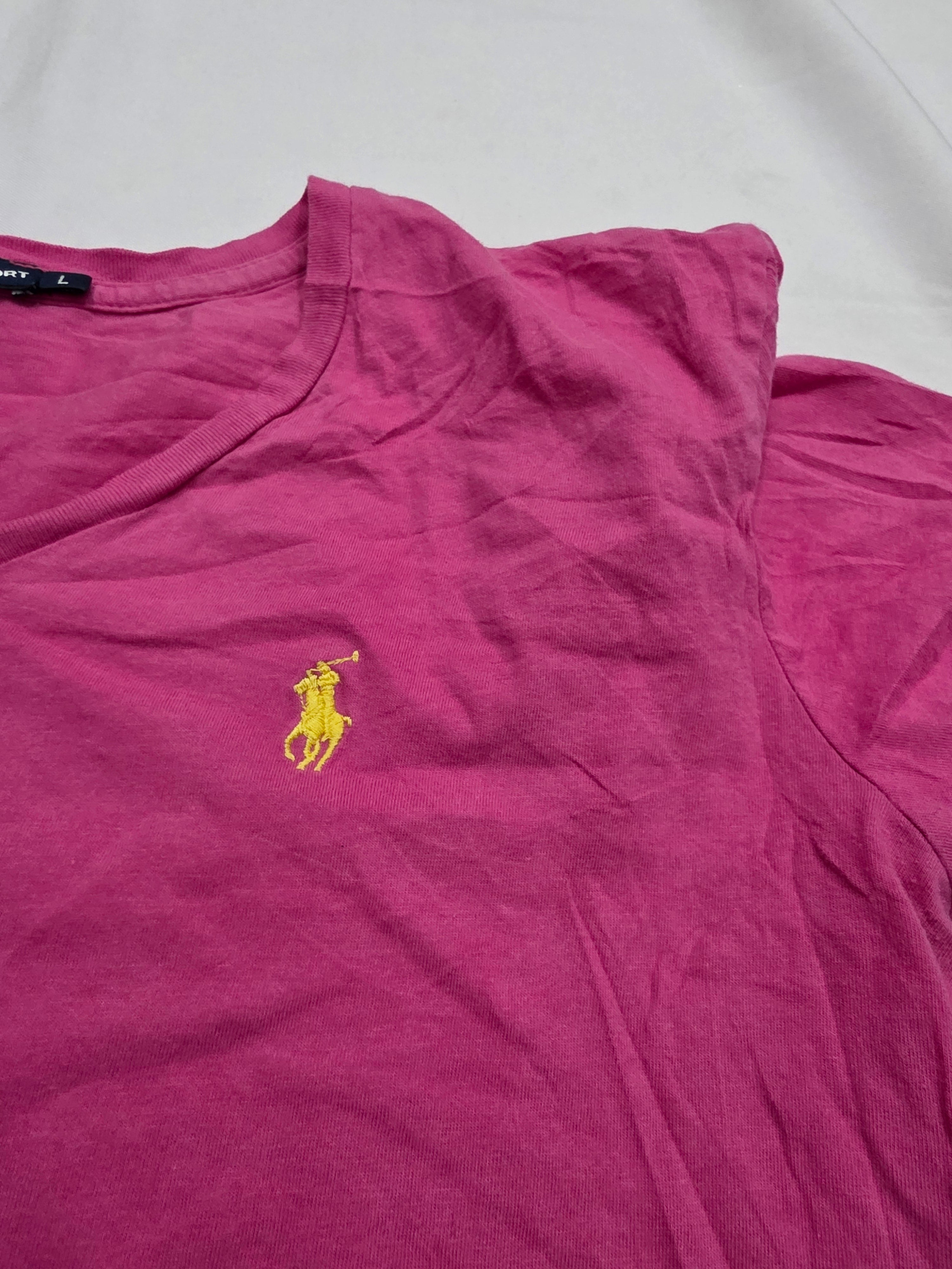 Playera Ralph lauren Sport color rosa oscuro poni amarillo
