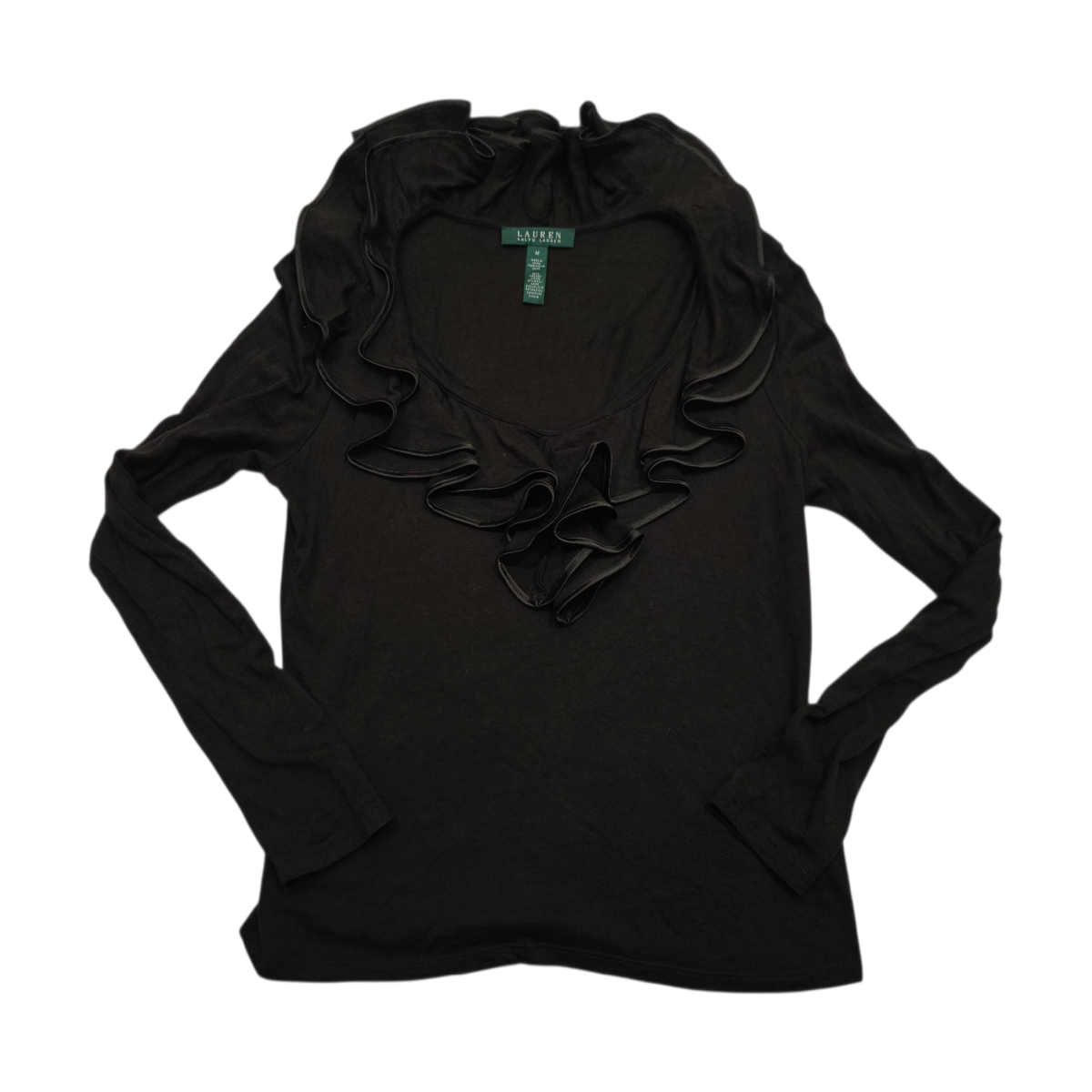 Blusa Ralph Lauren de Mujer color cafe cuello v con olanes